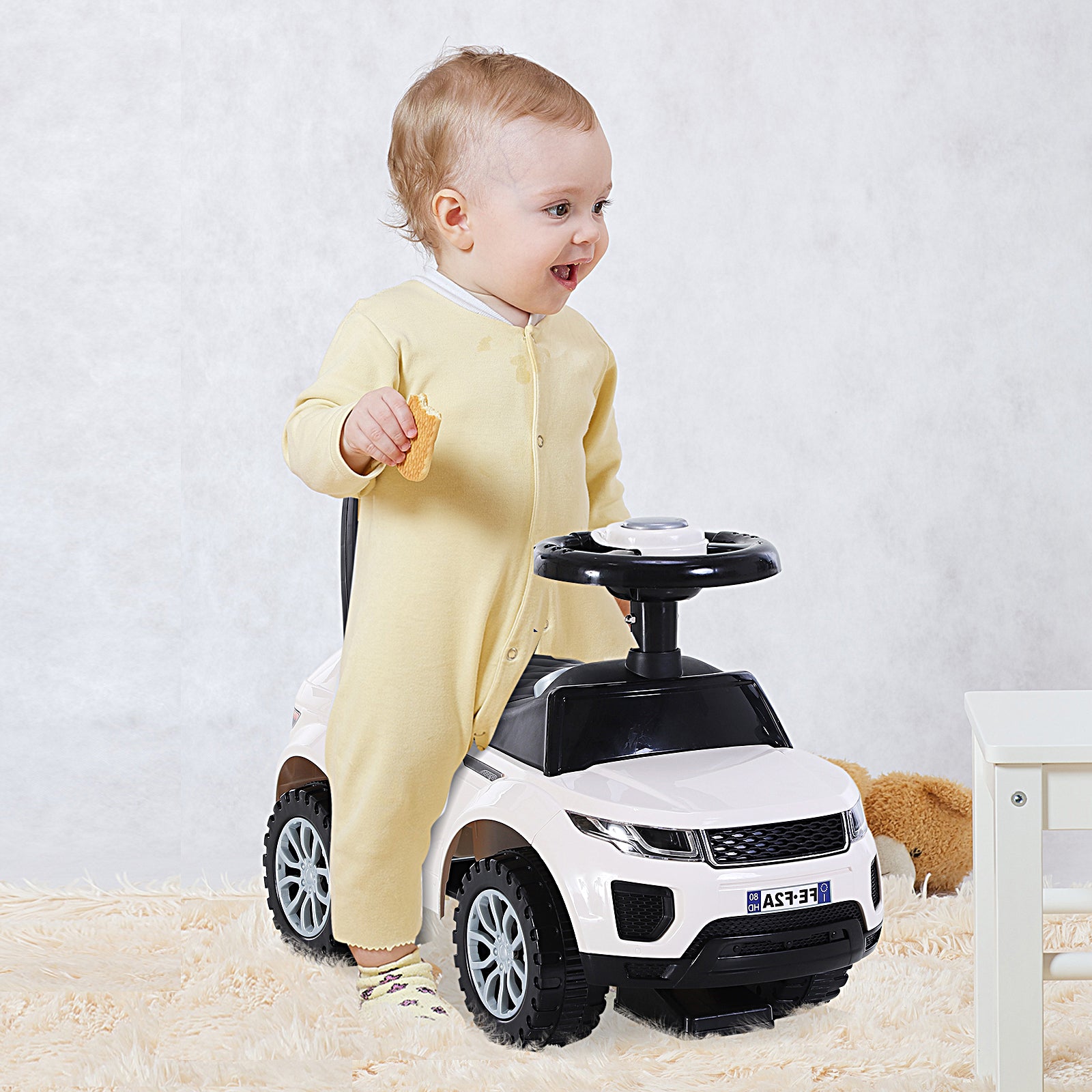 HOMCOM 3-in-1 Ride On Car for Toddlers, Foot to Floor Slider with Horn, Steering Wheel and Under Seat Storage, White - anydaydirect