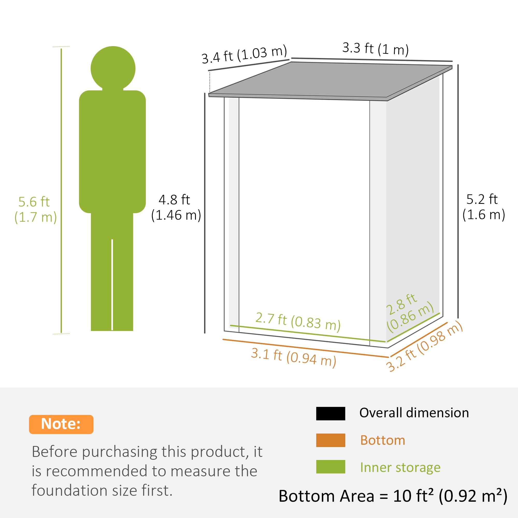 Outsunny 3.3ft x 3.4ft Lean to Garden Shed, Metal Outdoor Storage Shed w/ Single Lockable Door, Tool Storage Shed for Garden, Patio, Brown - anydaydirect