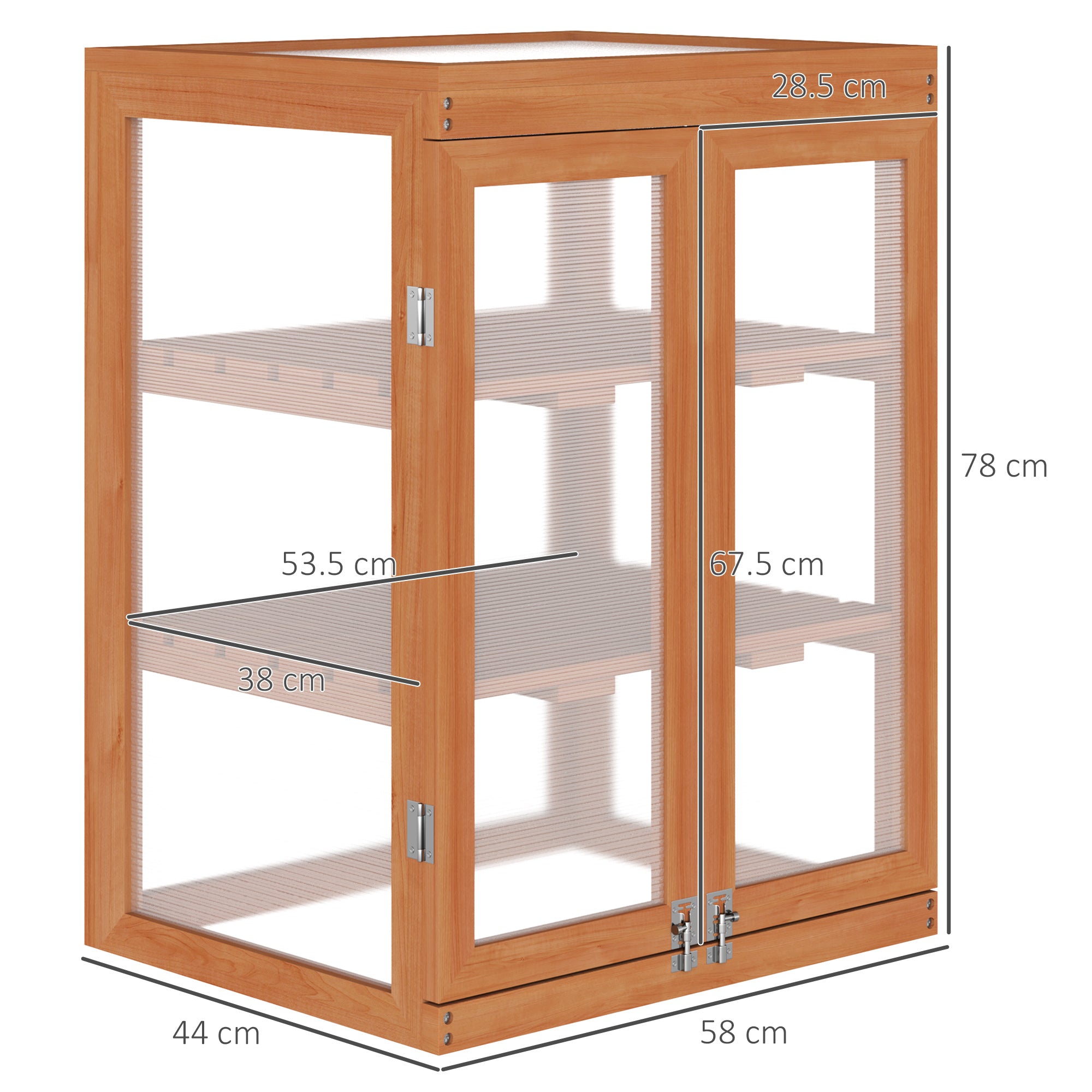 Outsunny 3-tier Wood Greenhouse Garden Polycarbonate Cold Frame Balcony Grow House w/ Storage Shelf for Plants, Flowers, Orange - anydaydirect