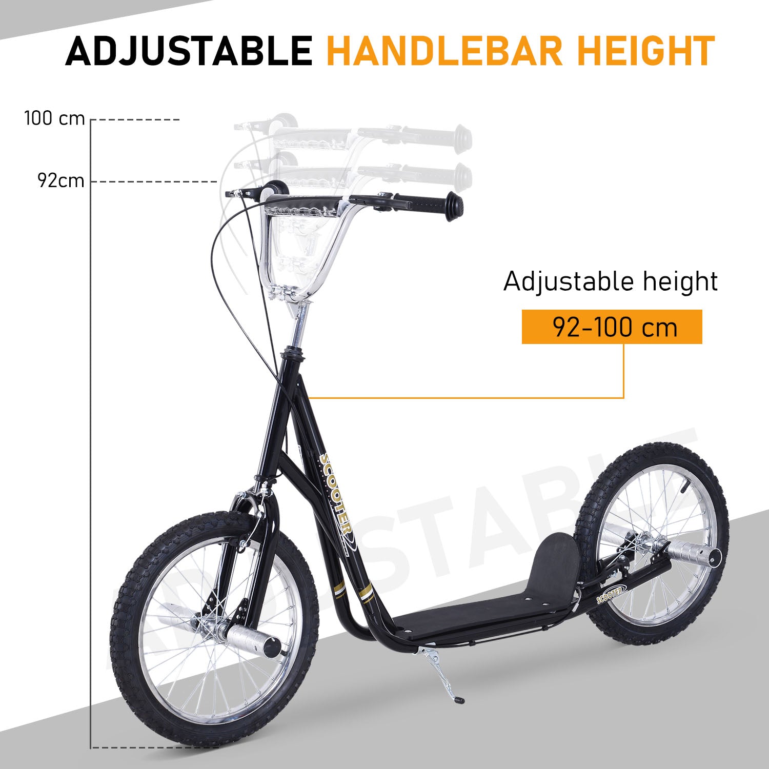 HOMCOM Teen Push Scooter Kids Children Stunt Scooter for 5+ Years with 16 Inches Wheels Adjustable Height Front Rear Dual Brakes, Black - anydaydirect