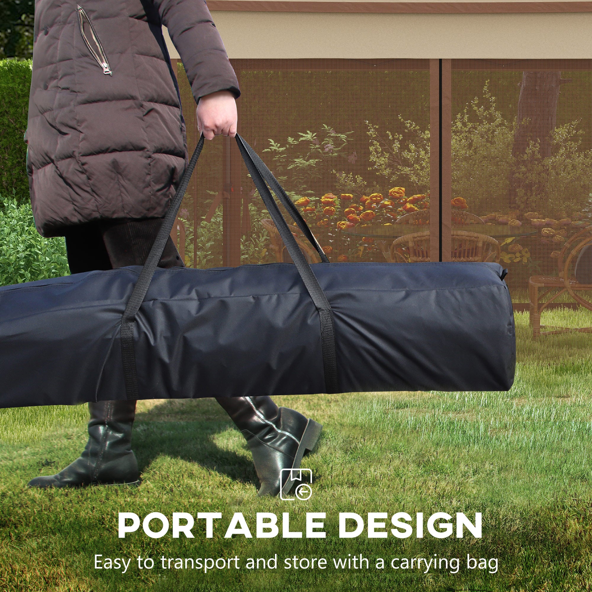 Outsunny 3 x 3(m) Pop Up Gazebo, Double-roof Garden Tent with Netting and Carry Bag, Party Event Shelter for Outdoor Patio, Khaki - anydaydirect