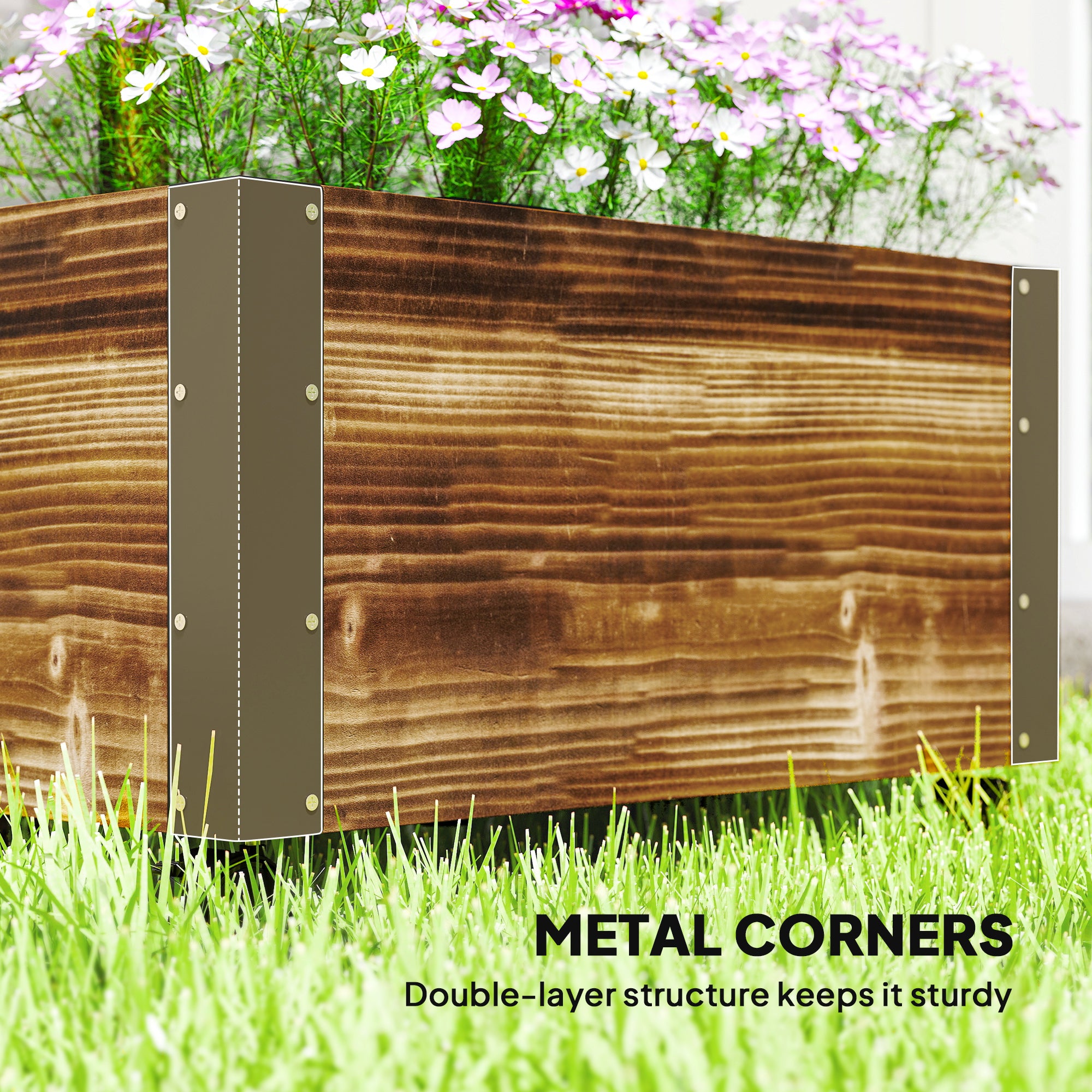 Outsunny Raised Garden Bed with Trellis, Outdoor Wooden Planter Box with Metal Corners and Wheels, Raised Bed for Garden - anydaydirect