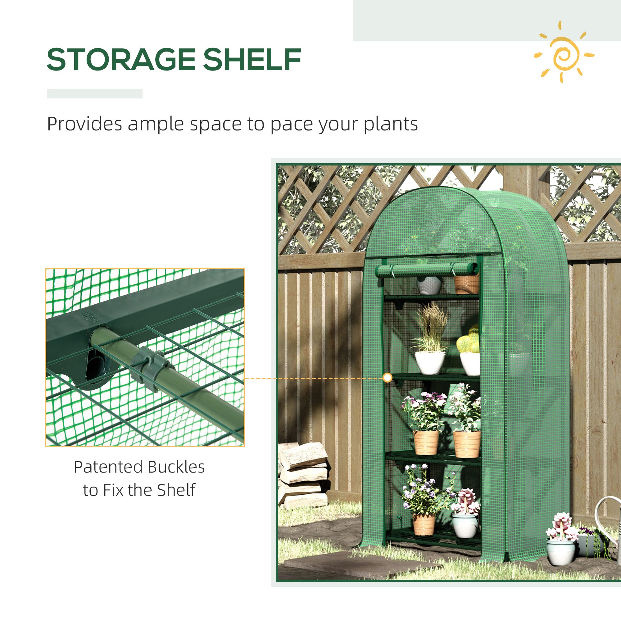Outsunny 80 x 49 x 160cm Mini Greenhouse for Outdoor, Portable Gardening Plant Green House with Storage Shelf, Roll-Up Zippered Door, Metal Frame and PE Cover, Green - anydaydirect