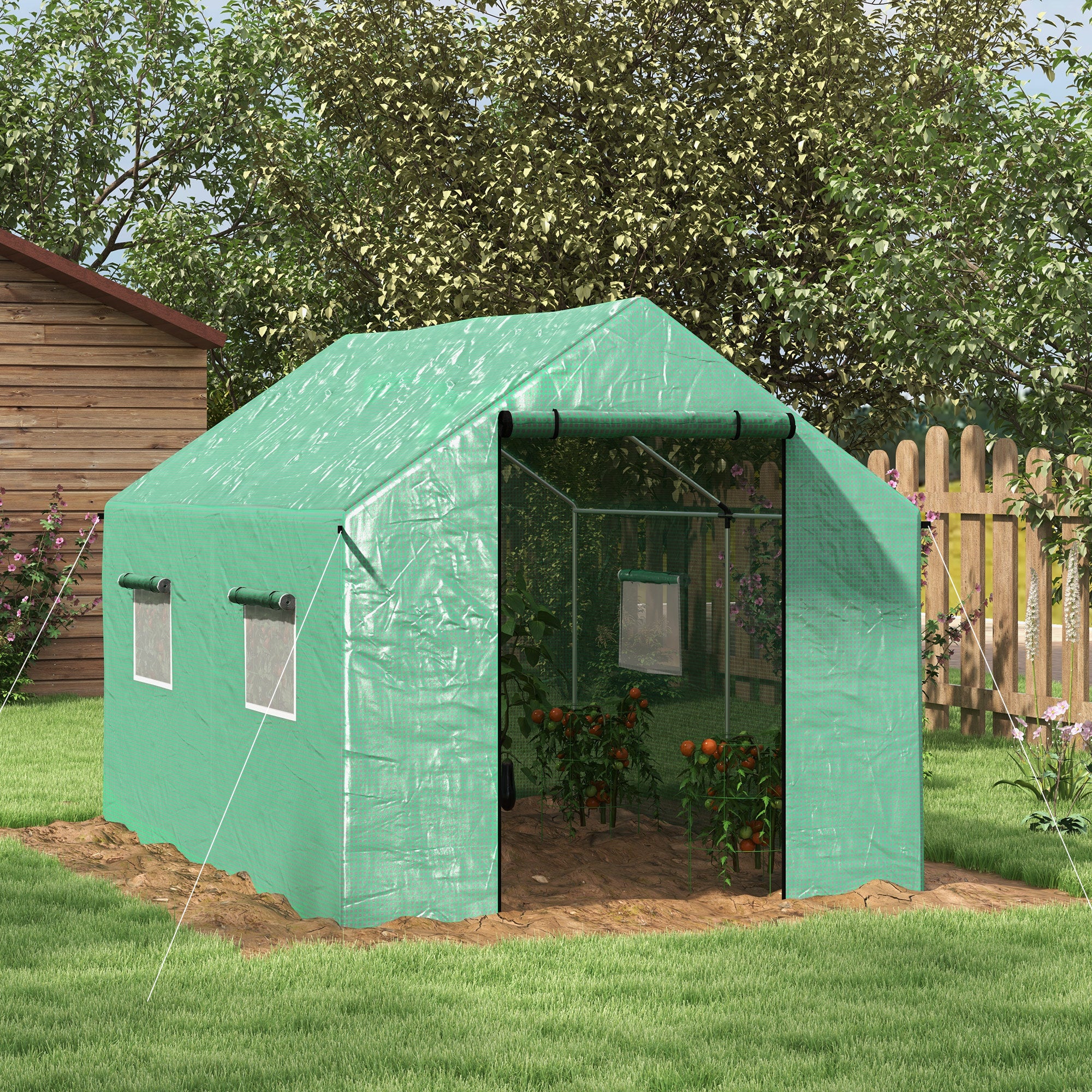 Outsunny Polyethylene Walk-in Polytunnel Greenhouse, 2 x 3(m), Green - anydaydirect