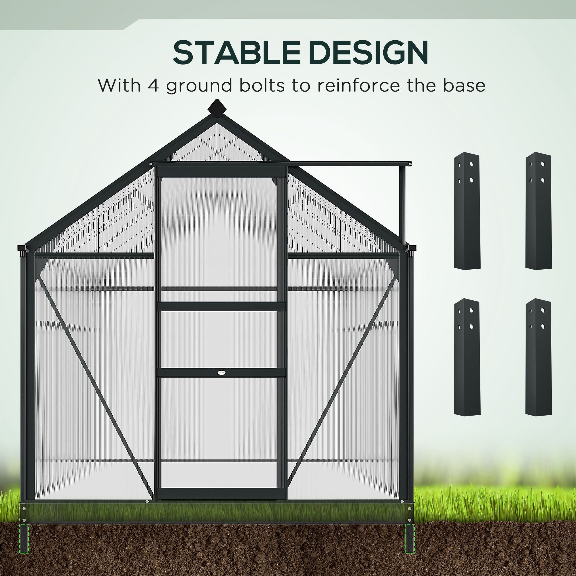 Outsunny 6 x 10ft Polycarbonate Greenhouse, Large Walk-In Green House with Slide Door and Window, Garden Plants Grow House with Aluminium Frame and Foundation, Grey - anydaydirect