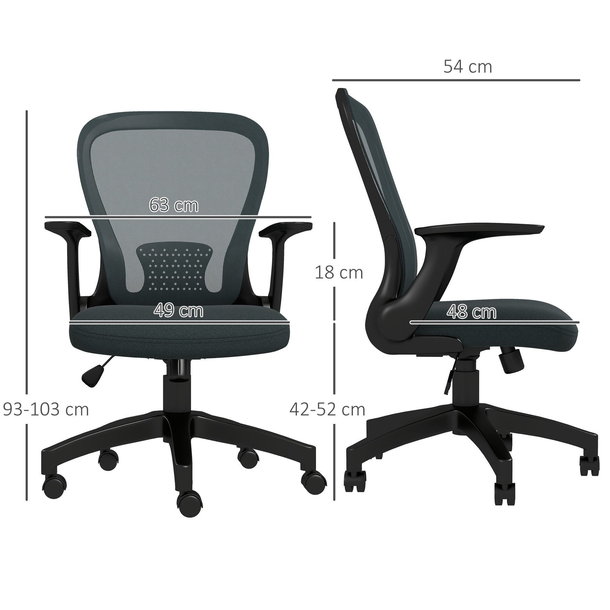 Vinsetto Ergonomic Office Chair, Mesh Desk Chair with Flip-up Armrest, Lumbar Back Support, Swivel Wheels, Grey - anydaydirect