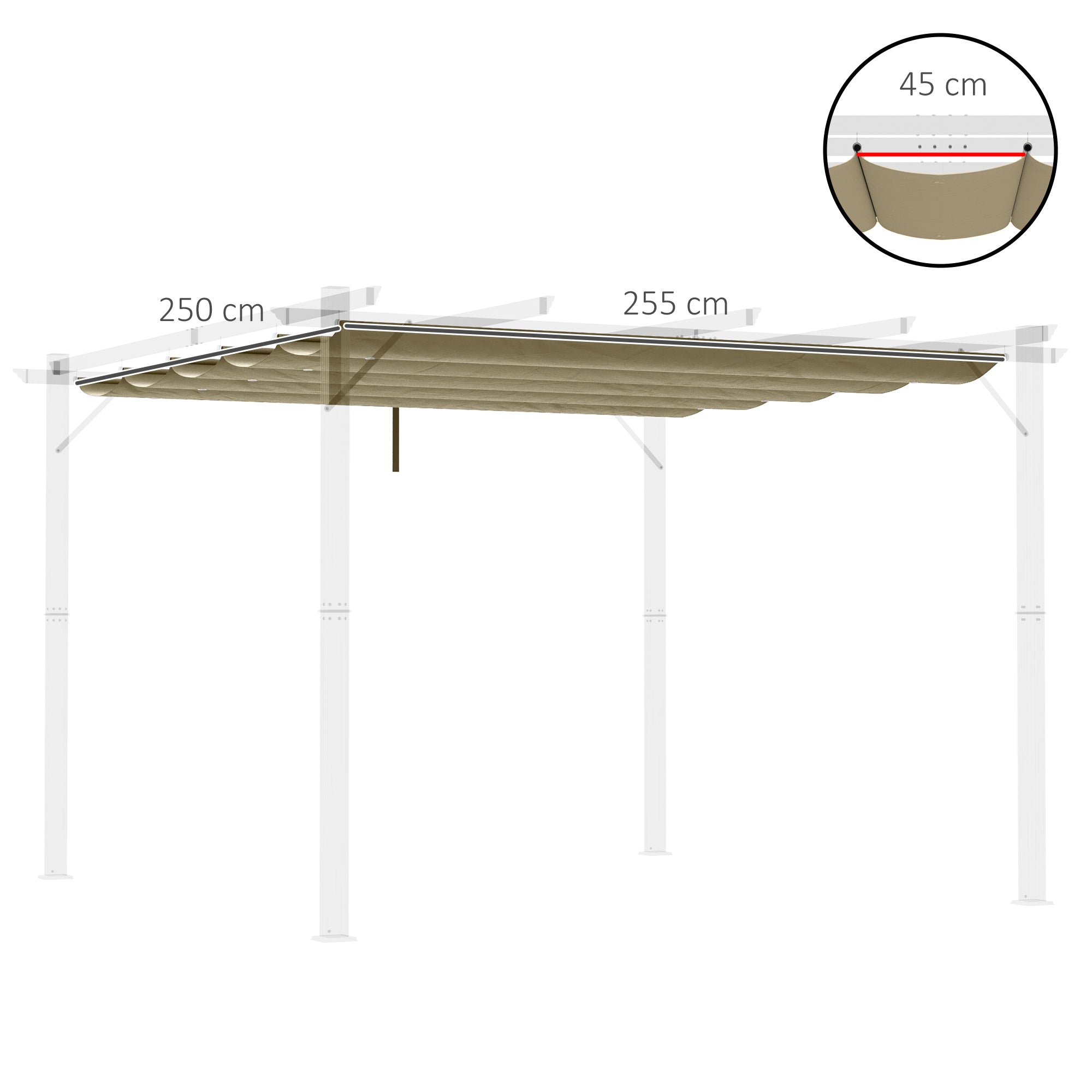 Outsunny Retractable Pergola Shade Cover, Replacement Canopy Fabric for 3 x 3 (m) Pergola, Gazebo Retractable Roof, Tan - anydaydirect
