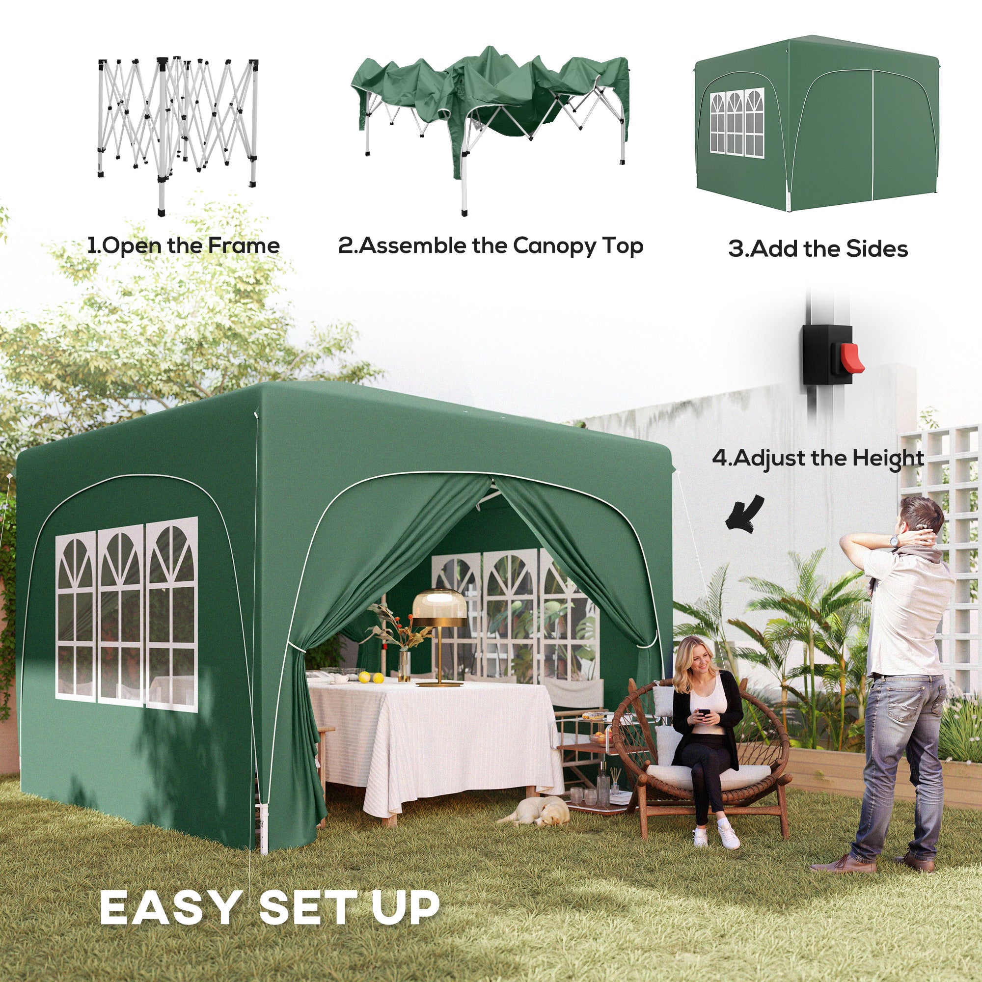 Outsunny 3 x 3m Pop-Up Gazebo Shelter, with Accessories - Dark Green - anydaydirect