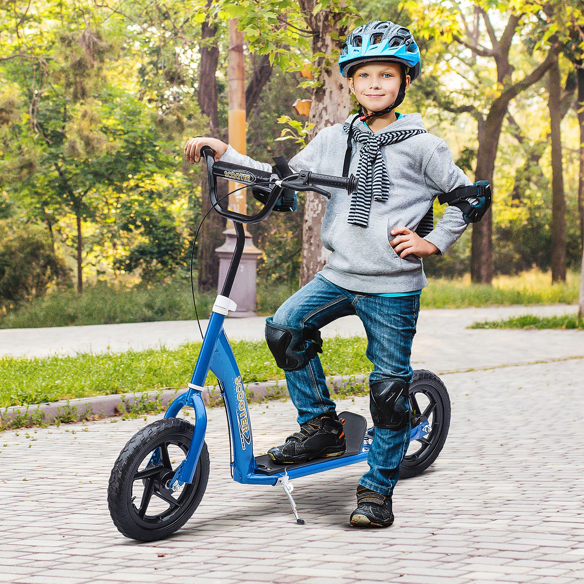 HOMCOM Teen Push Scooter Kids Children Stunt Scooter Bike Bicycle Ride On 12" EVA Tyres, Blue - anydaydirect