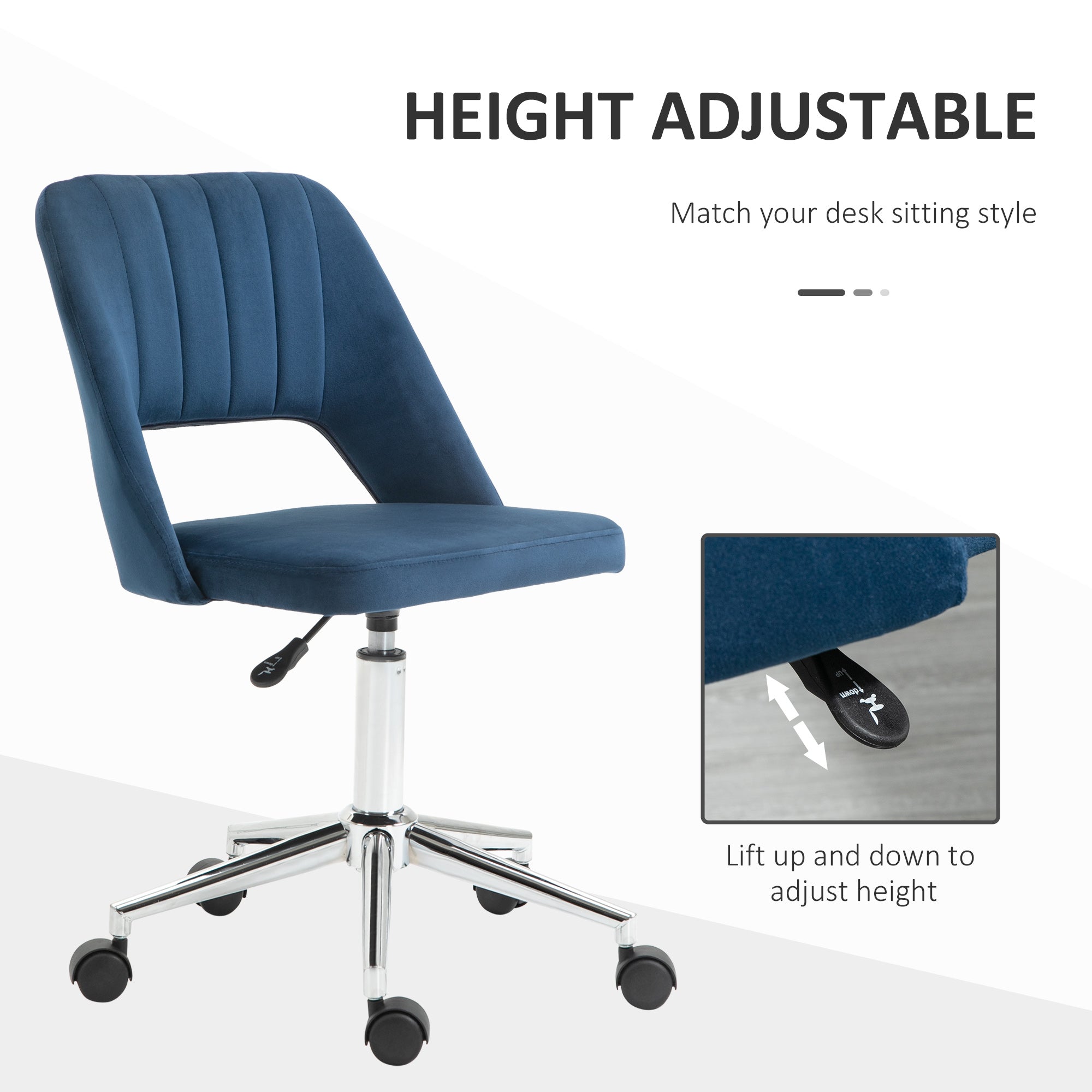 Vinsetto Armless Velvet-Feel Office Chair - Dark Blue - anydaydirect