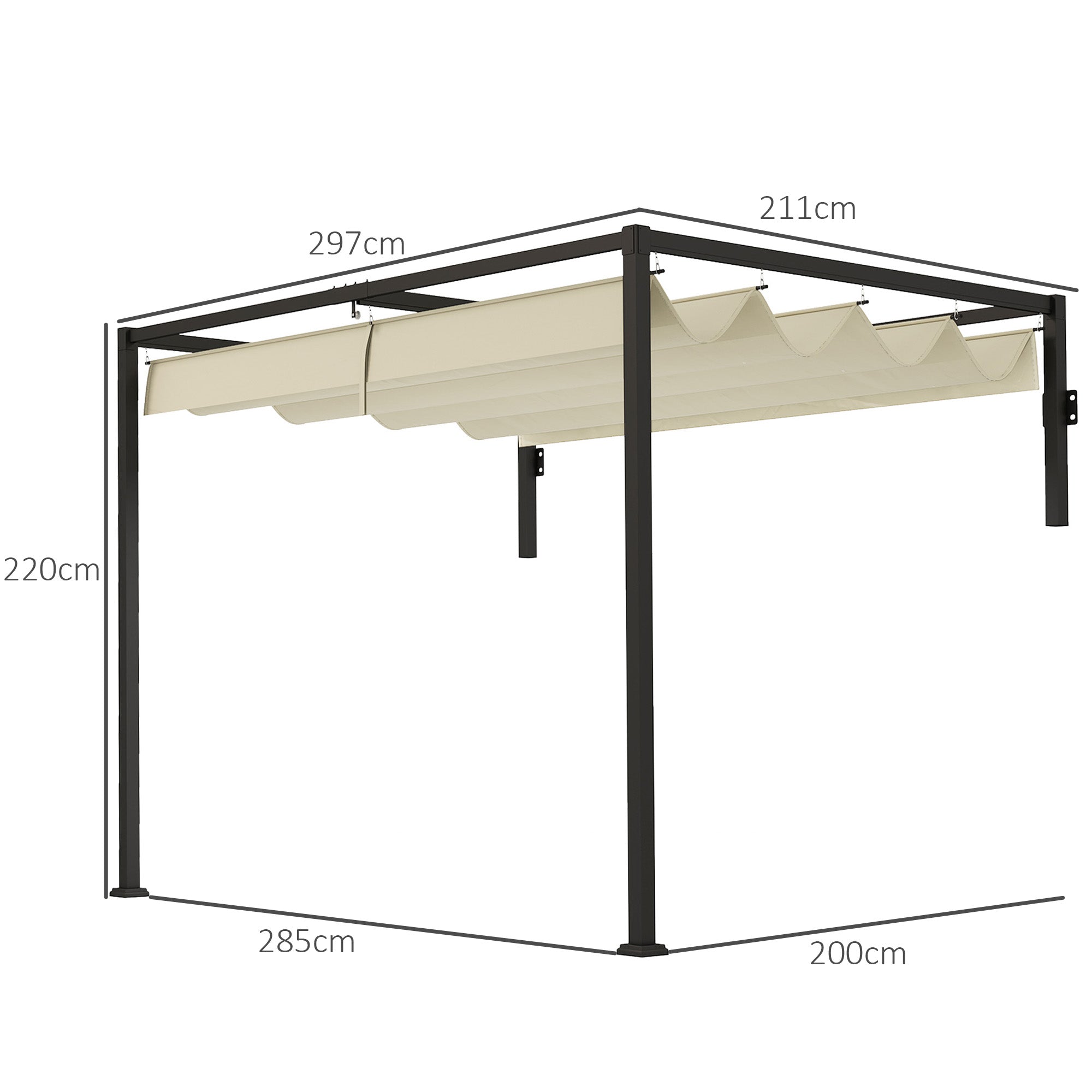 Outsunny 2 x 3(m) Lean To Steel Pergola, with Moving Fabric Canopy - Khaki - anydaydirect
