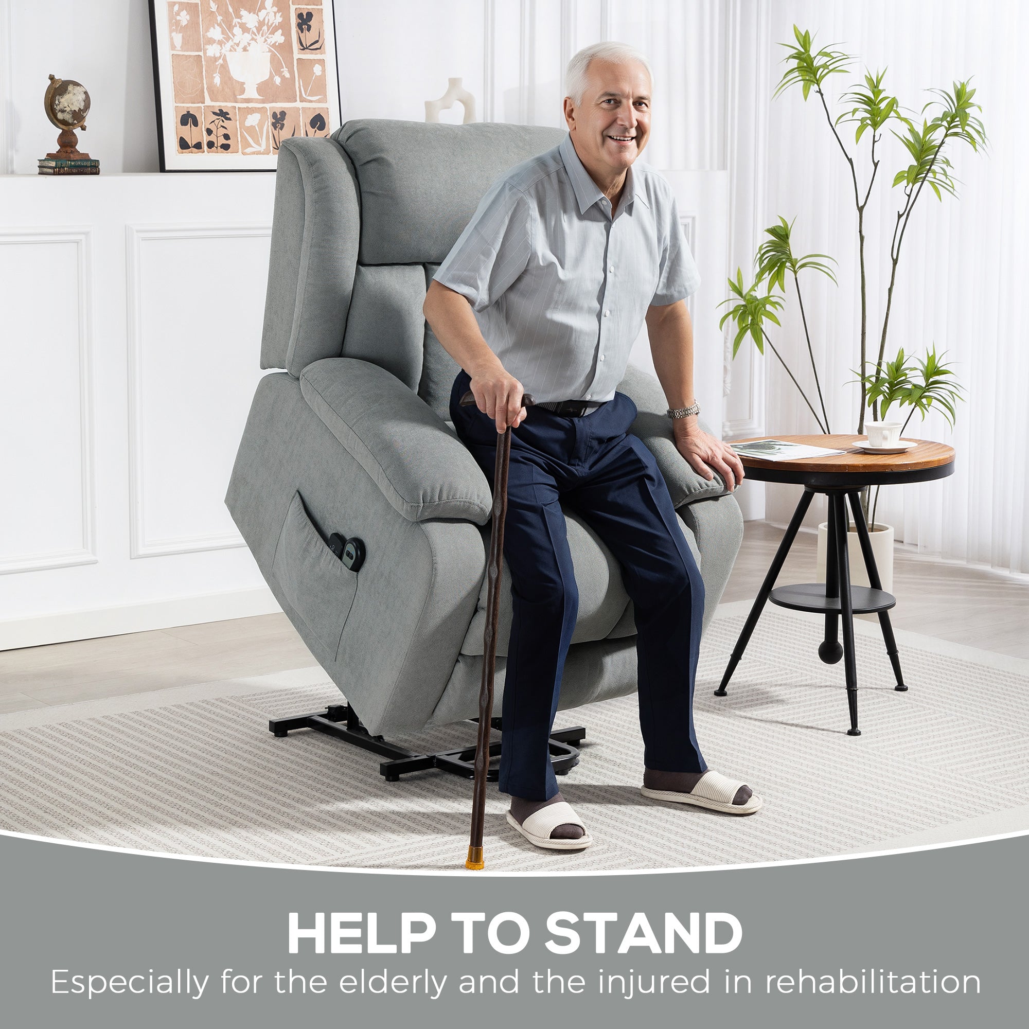 HOMCOM Eight-Point Massage Electric Lift Chair - Light Grey - anydaydirect