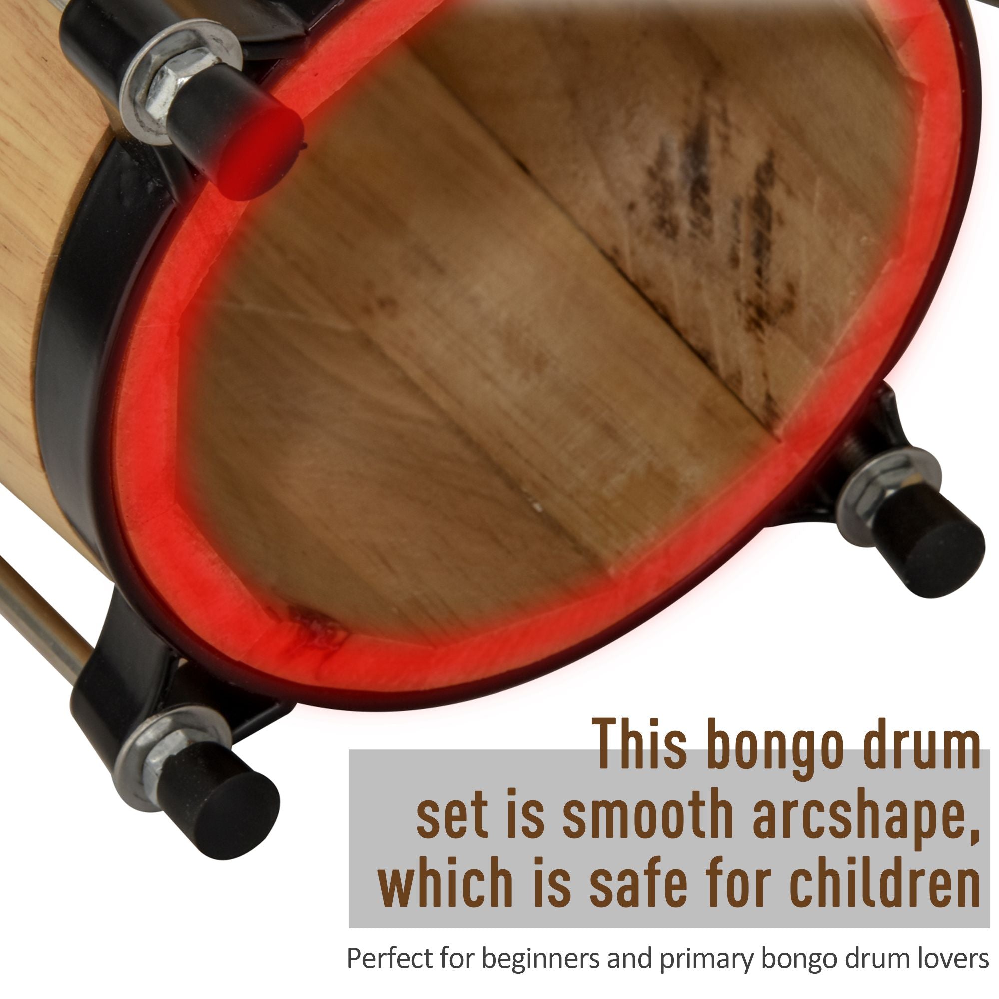 HOMCOM Wooden Bongo Drum Set ?7.75" & ?7" w/ Drum Head, Percussion Instrument, Drums, Tuning Wrench For Adults Beginners - anydaydirect