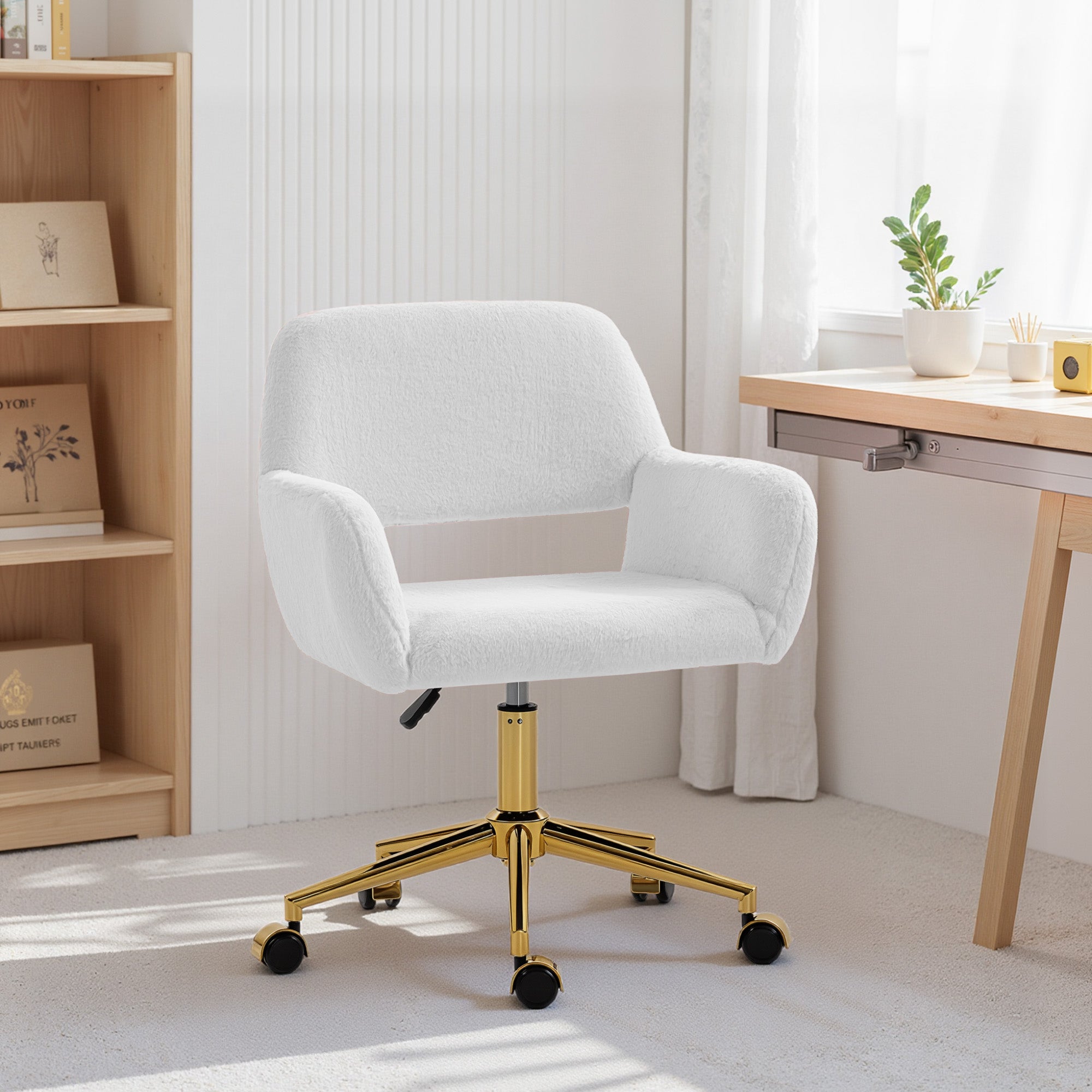 HOMCOM Faux Fur Rabbit Chair - Cream White - anydaydirect
