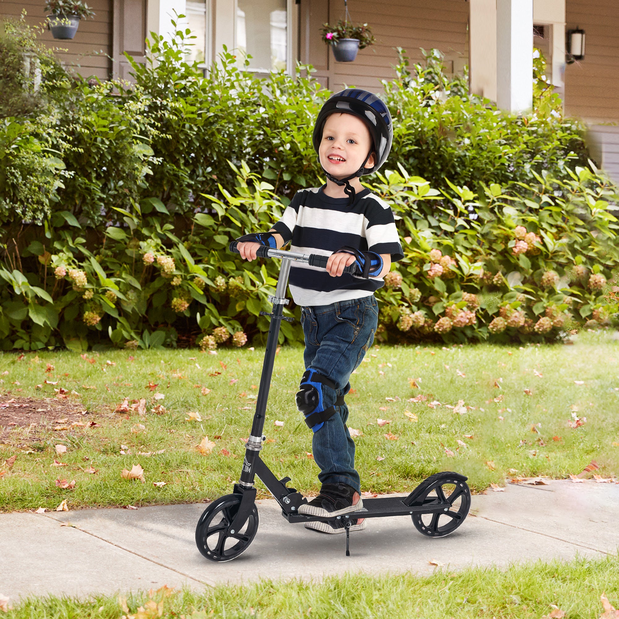 HOMCOM Foldable Kids Scooter, Adjustable Height, Rear Brake, Ride On Toy for Ages 3-8, Black - anydaydirect
