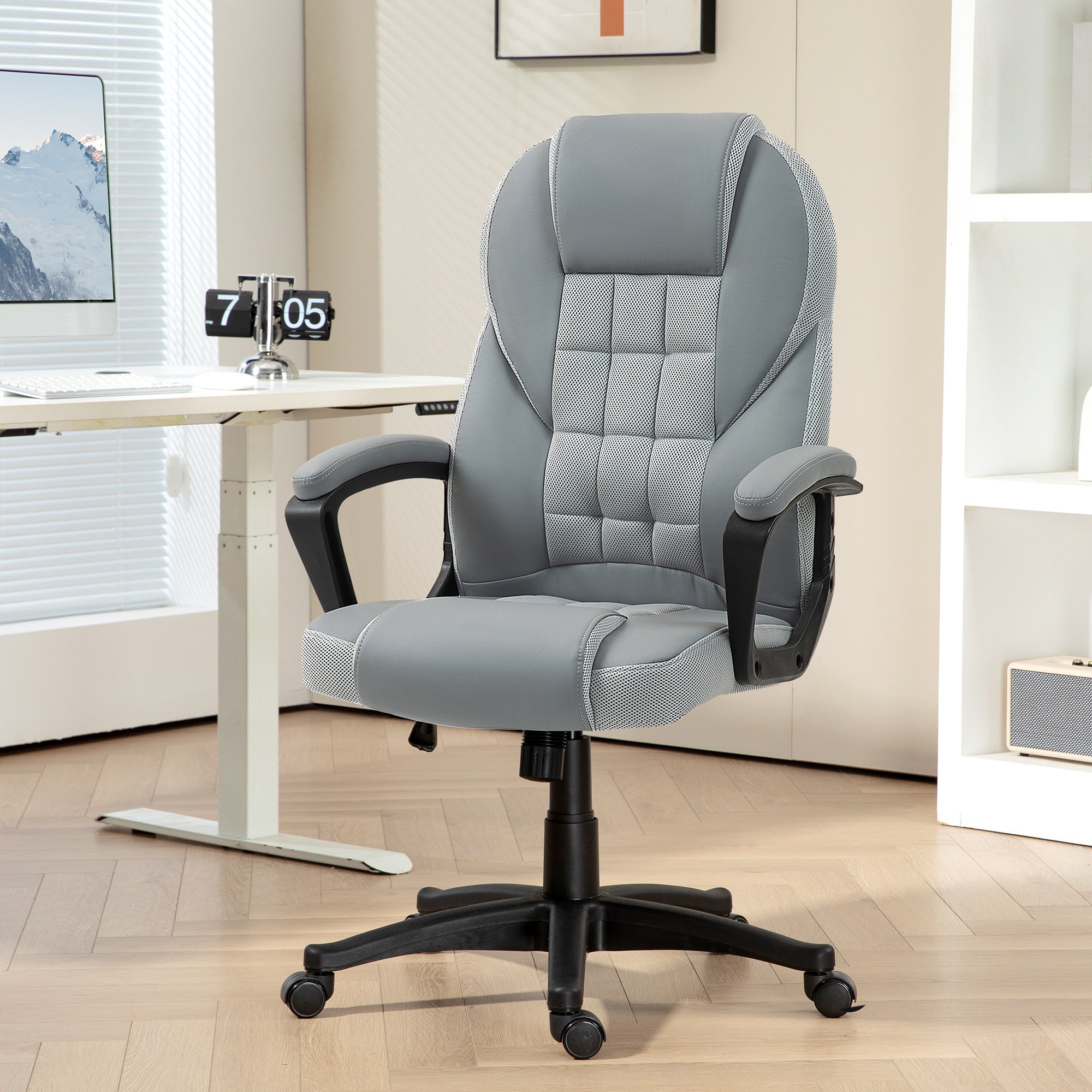 HOMCOM Faux Leather Office Chair - Grey - anydaydirect