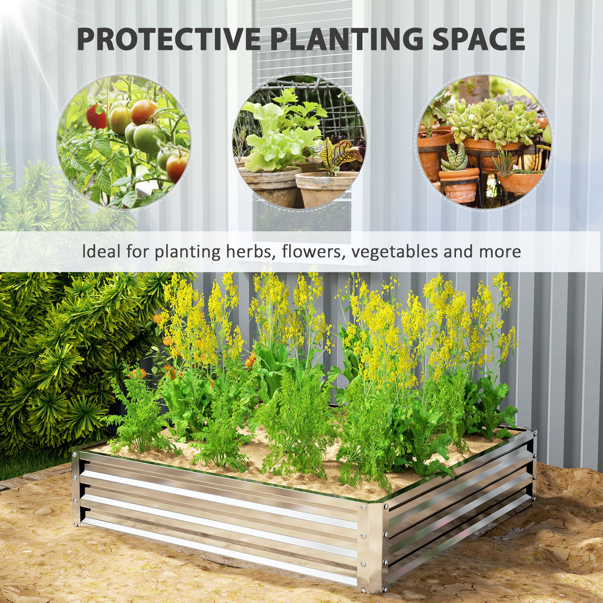 Outsunny Square Raised Garden Bed Box with Weatherized Steel Frame for Vegetables, Flowers, & Herbs, 120 x 120 x 30cm, Silver Tone - anydaydirect