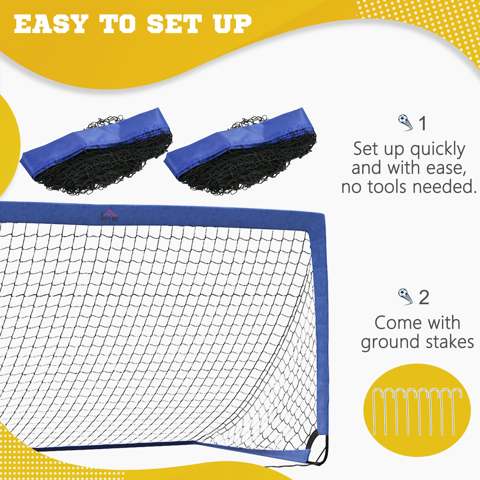HOMCOM Set of 2 Football Goal Net 6 x 3 ft Foldable Outdoor Sport Training Teens Adults Football with Carrying Bag Blue - anydaydirect