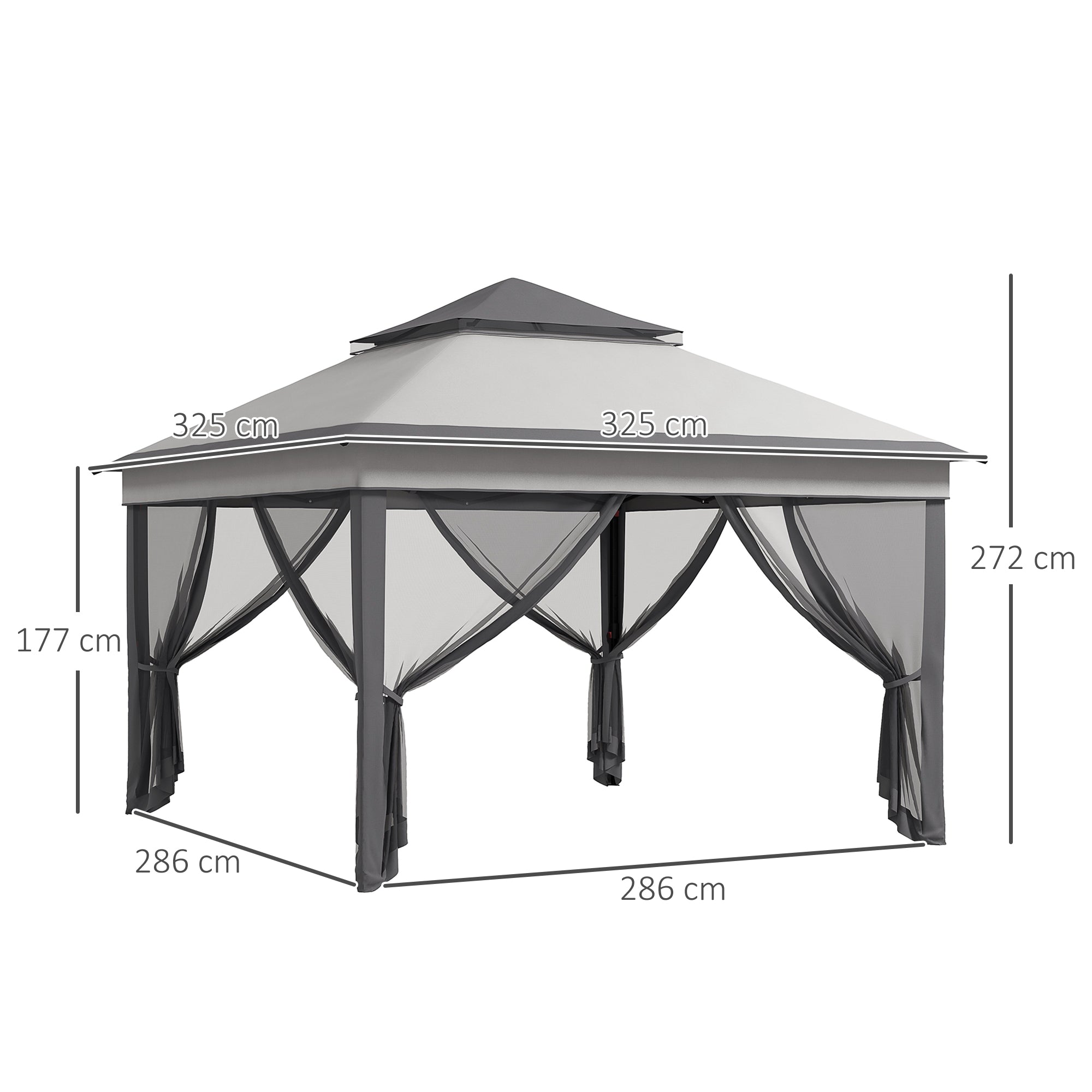 Outsunny 3 x 3(m) Pop Up Gazebo, Height Adjustable Instant Event Shelter with Netting and Carrying Bag, Grey - anydaydirect