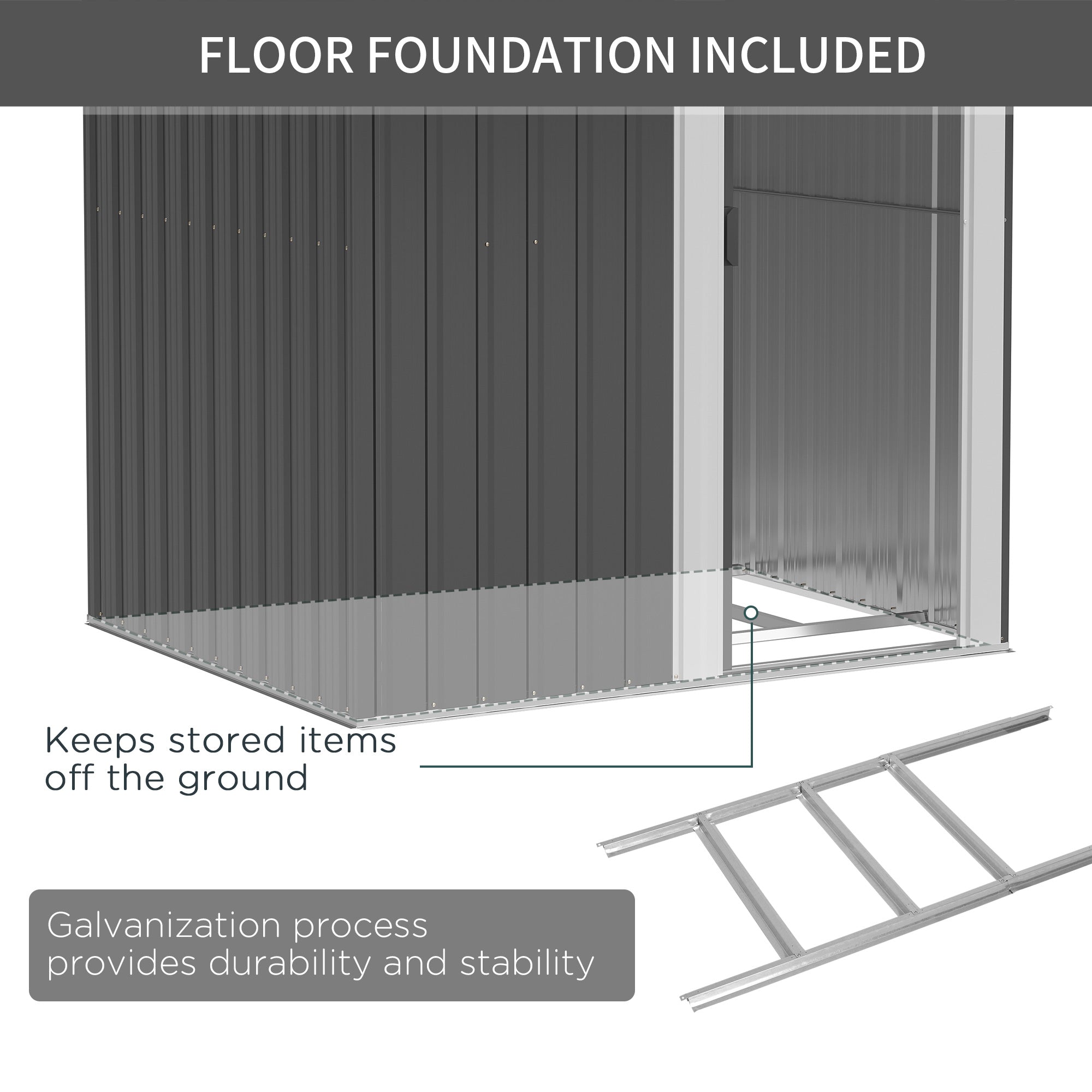 Outsunny 5ft x 4ft Garden Metal Storage Shed, Tool Storage Shed with Sliding Door, Sloped Roof and Floor Foundation for Garden, Backyard, Patio, Grey - anydaydirect