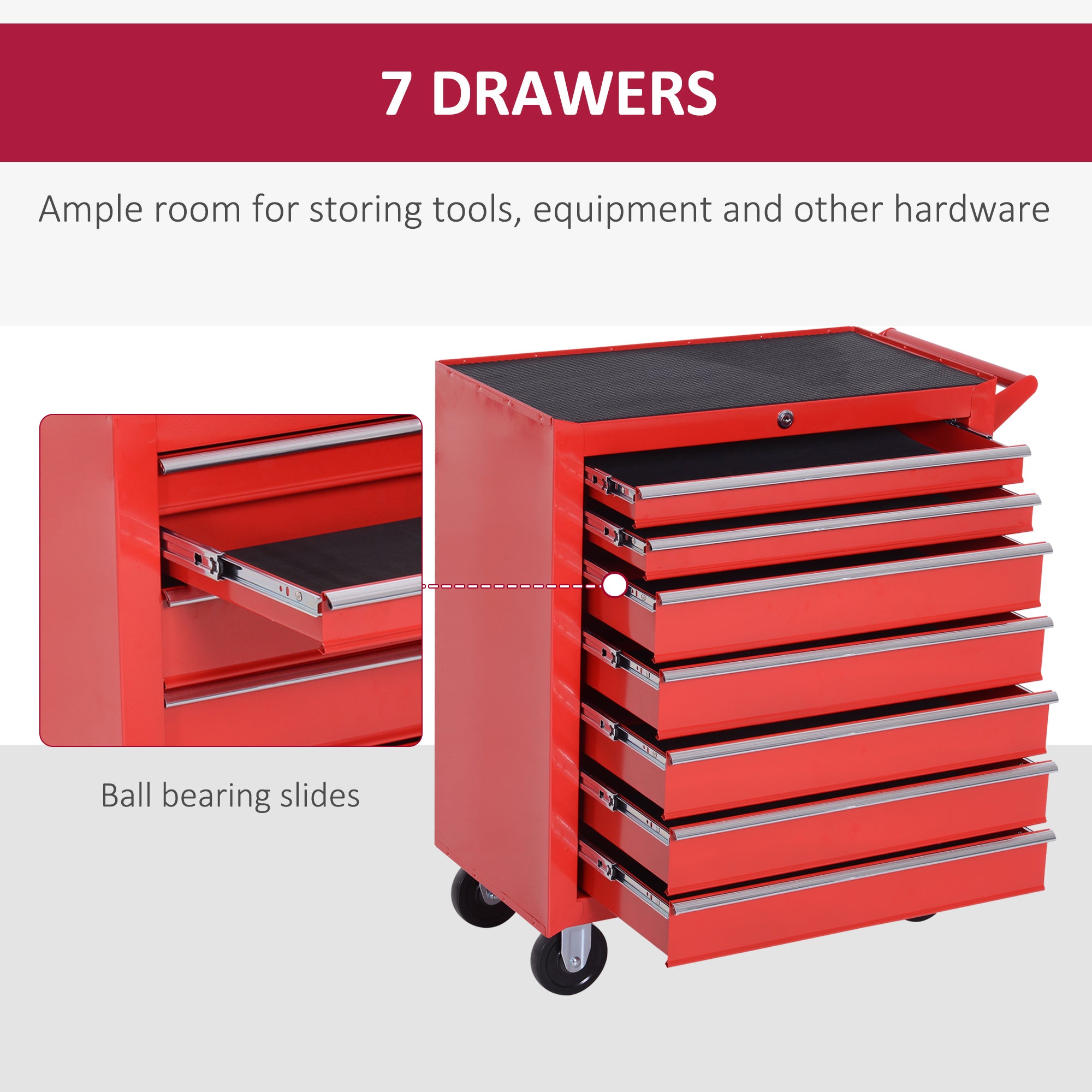DURHAND 7-Drawer Rolling Tool Chest on Wheels, Lockable Tool Cabinet with Side Handle, Metal Tool Box Trolley for Garage, Workshop, Red - anydaydirect