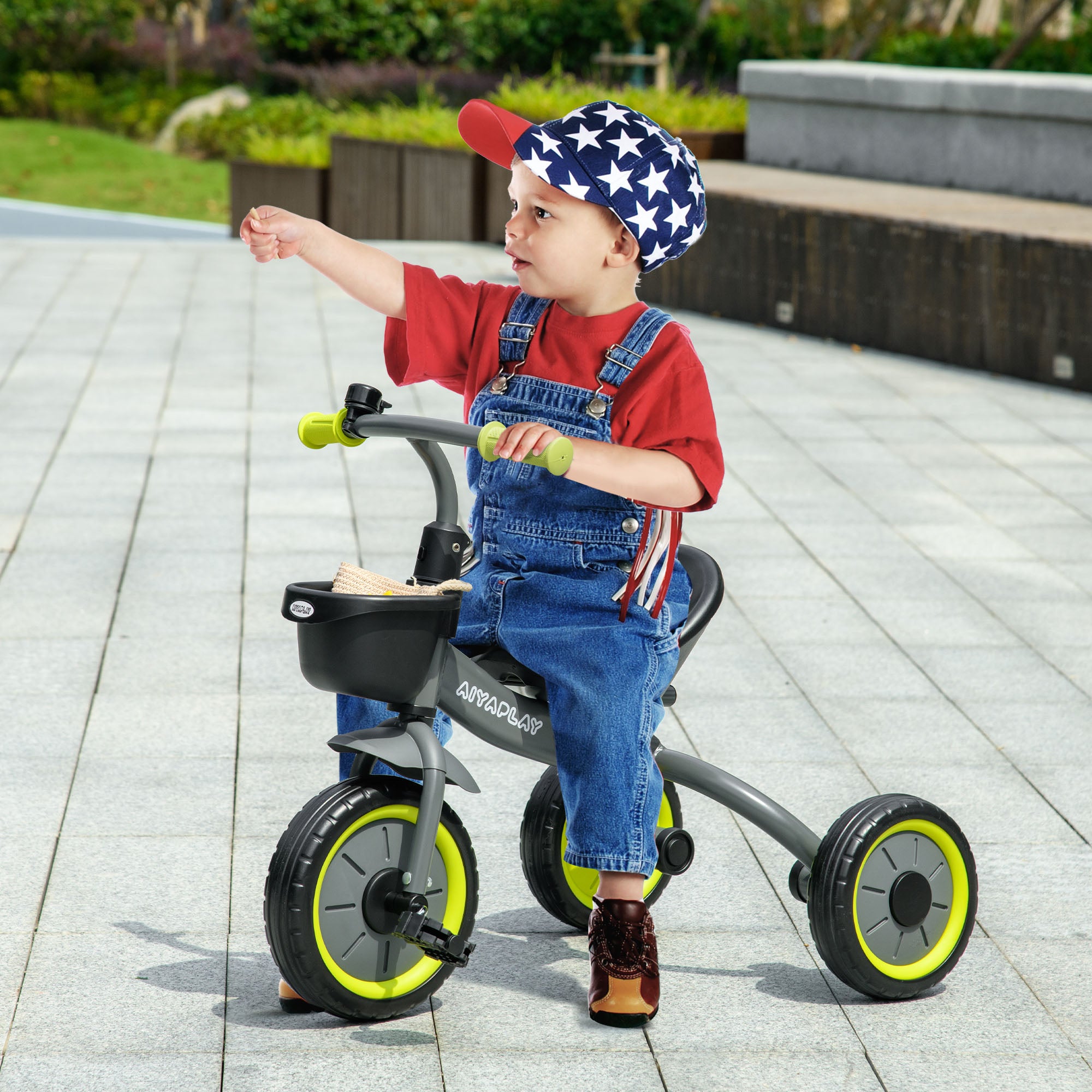 AIYAPLAY Kids Trike, Tricycle, with Adjustable Seat, Basket, Bell, for Ages 2-5 Years - Black - anydaydirect