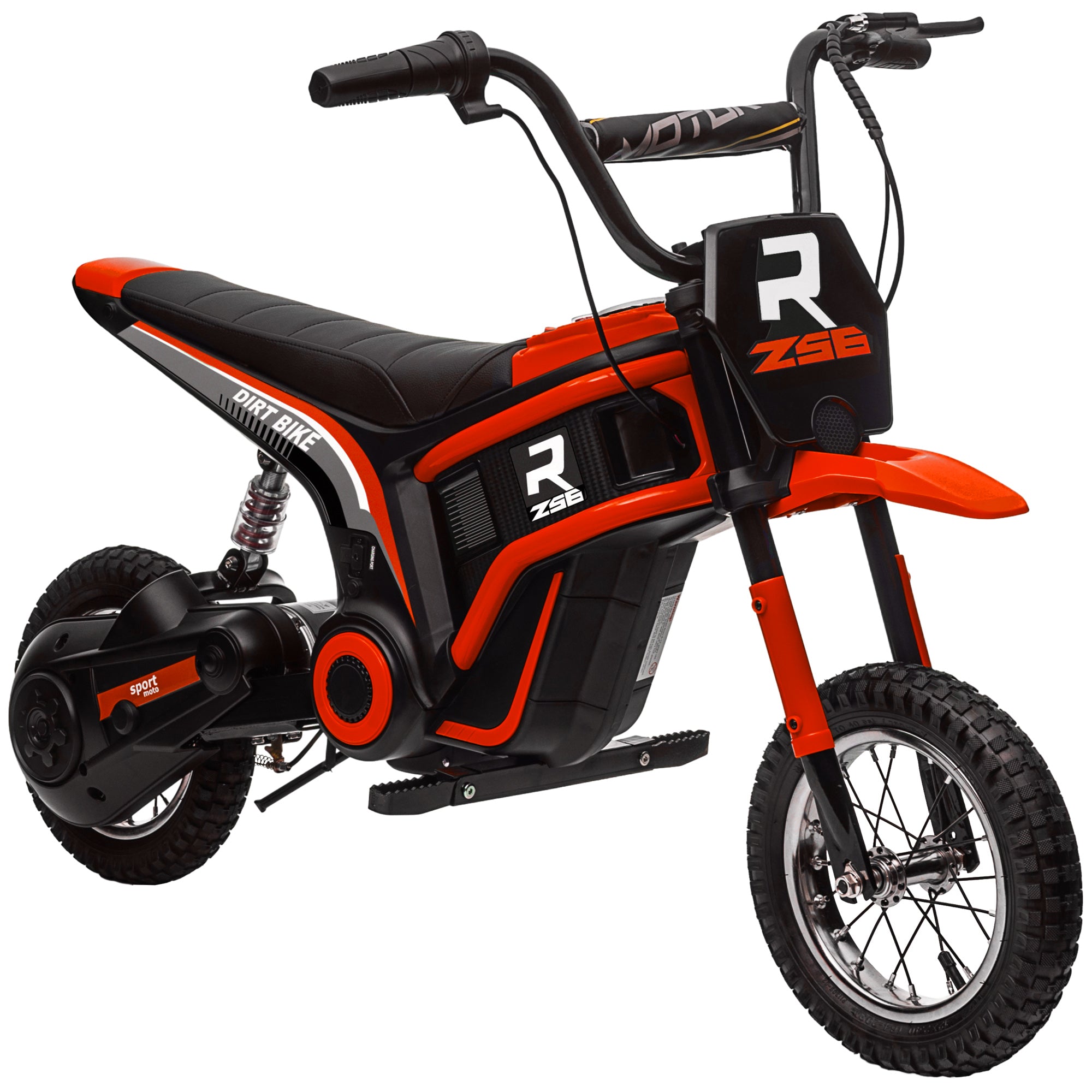 HOMCOM 24V Electric Motorbike, Dirt Bike with Twist Grip Throttle, Music Horn, 12" Pneumatic Tyres, 16 Km/h Max. Speed, Red - anydaydirect