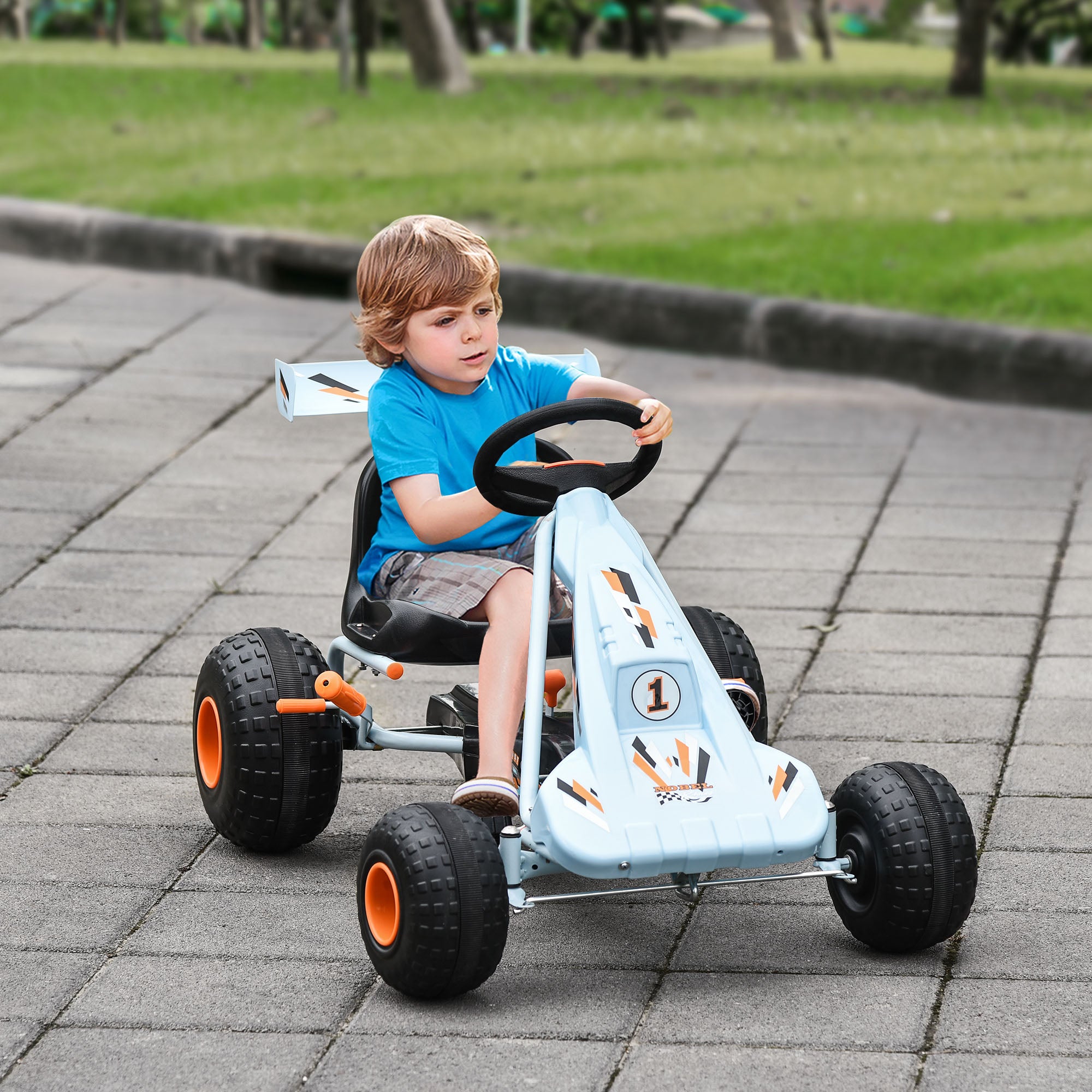 HOMCOM Kids Adjustable Seat PP Pedal Go-Kart Blue/Orange - anydaydirect