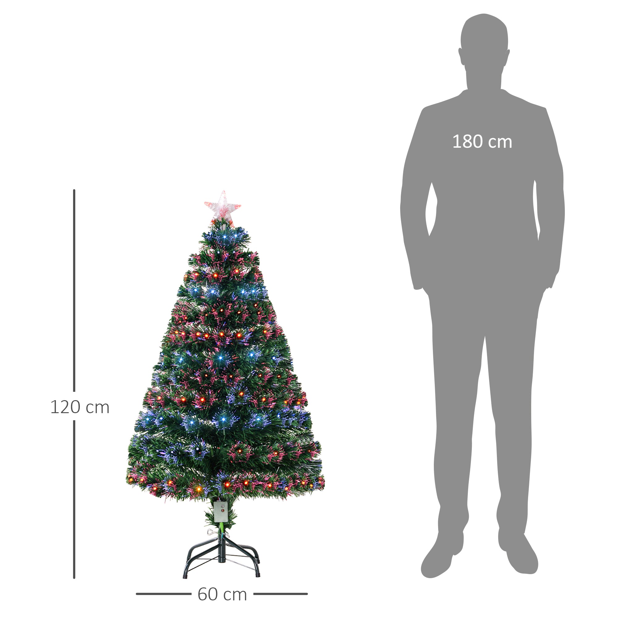 HOMCOM 4ft Pre Lit Christmas Tree Artificial Tree with Multi-Coloured Fiber Optic LED Light(4ft (120cm)) - anydaydirect