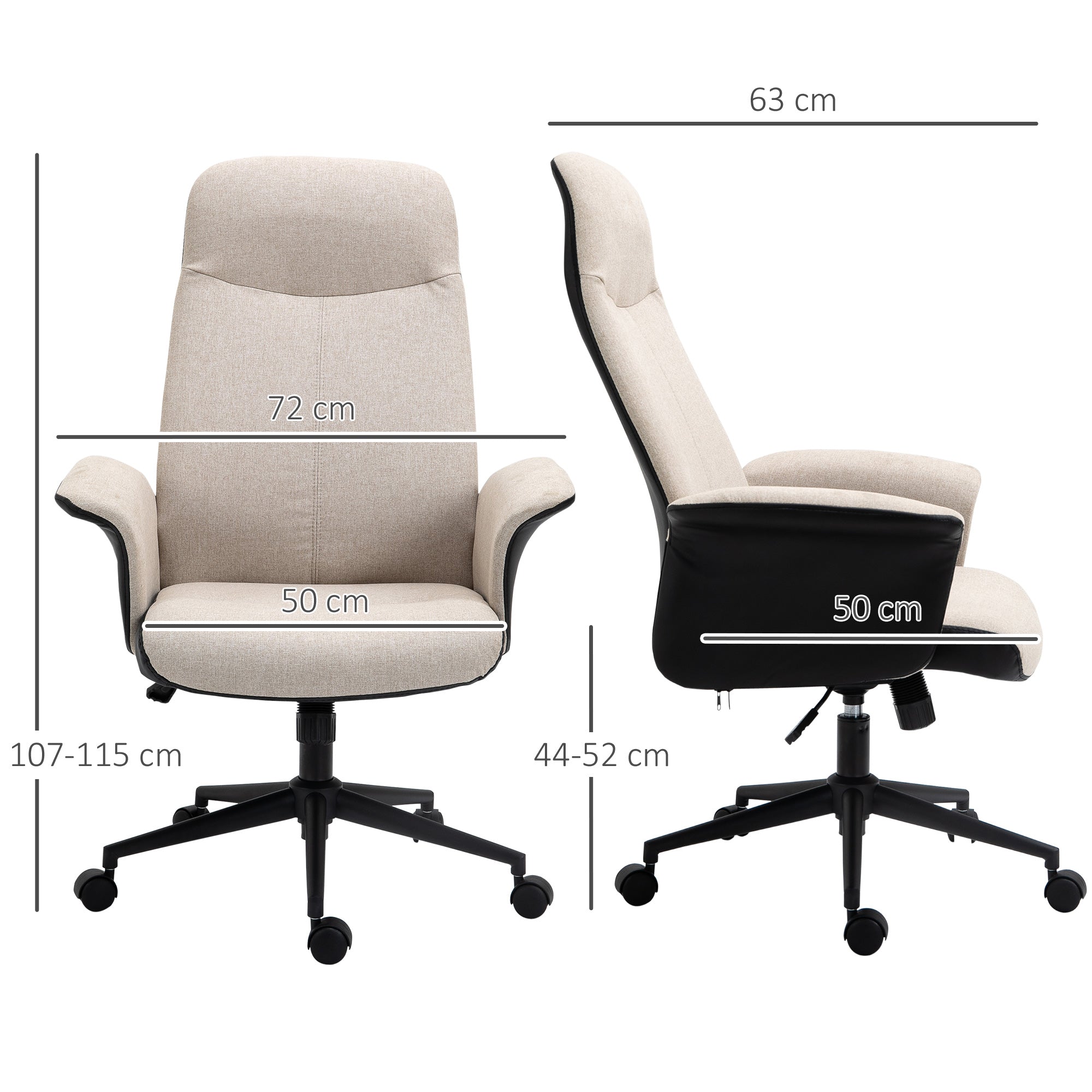 Vinsetto Office Chair, Linen Fabric Desk Chair, Comfortable Computer Chair with Adjustable Height, Padded Armrests and Swivel Wheels, Beige - anydaydirect