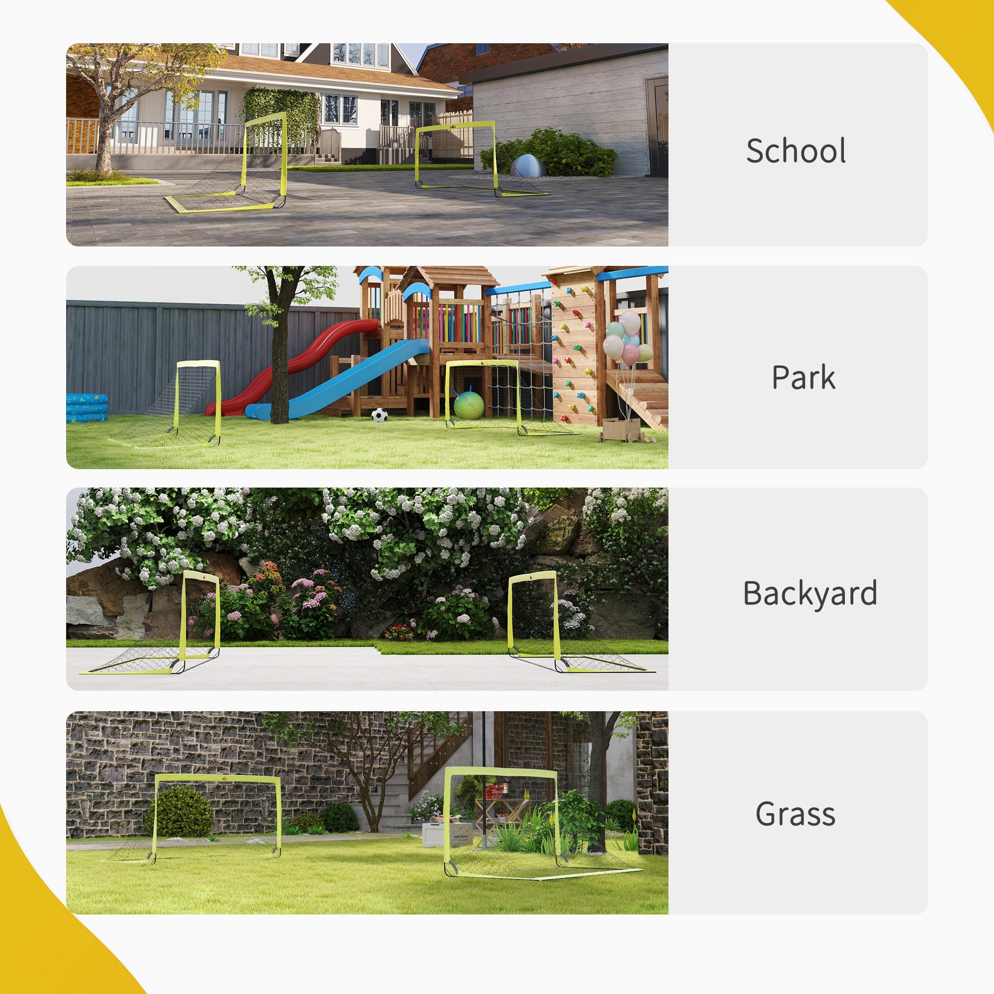 HOMCOM Two Football Goal Nets, Foldable Outdoor Sport Training Equipment, for Teens, Adults, with Carrying Bag, Yellow - anydaydirect