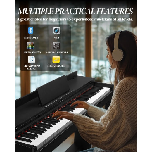 Glarry GDP-205S01 88-Key Fully Weighted Upright Digital Piano with Flip Cover Black - anydaydirect