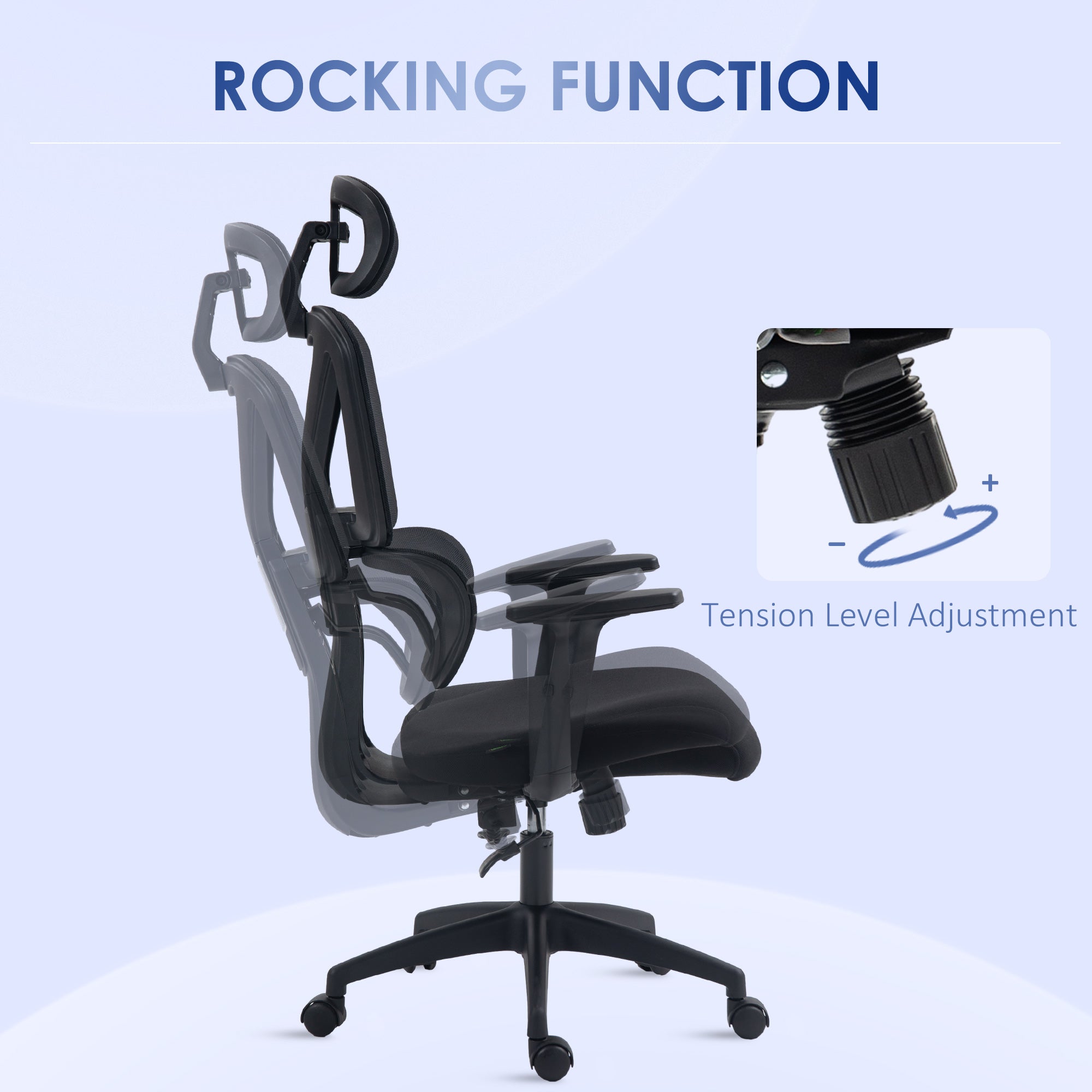 Vinsetto Mesh Office Chair, Height Adjustable Desk Chair with Lumbar Support, Swivel Wheels and Adjustable Headrest, Black - anydaydirect