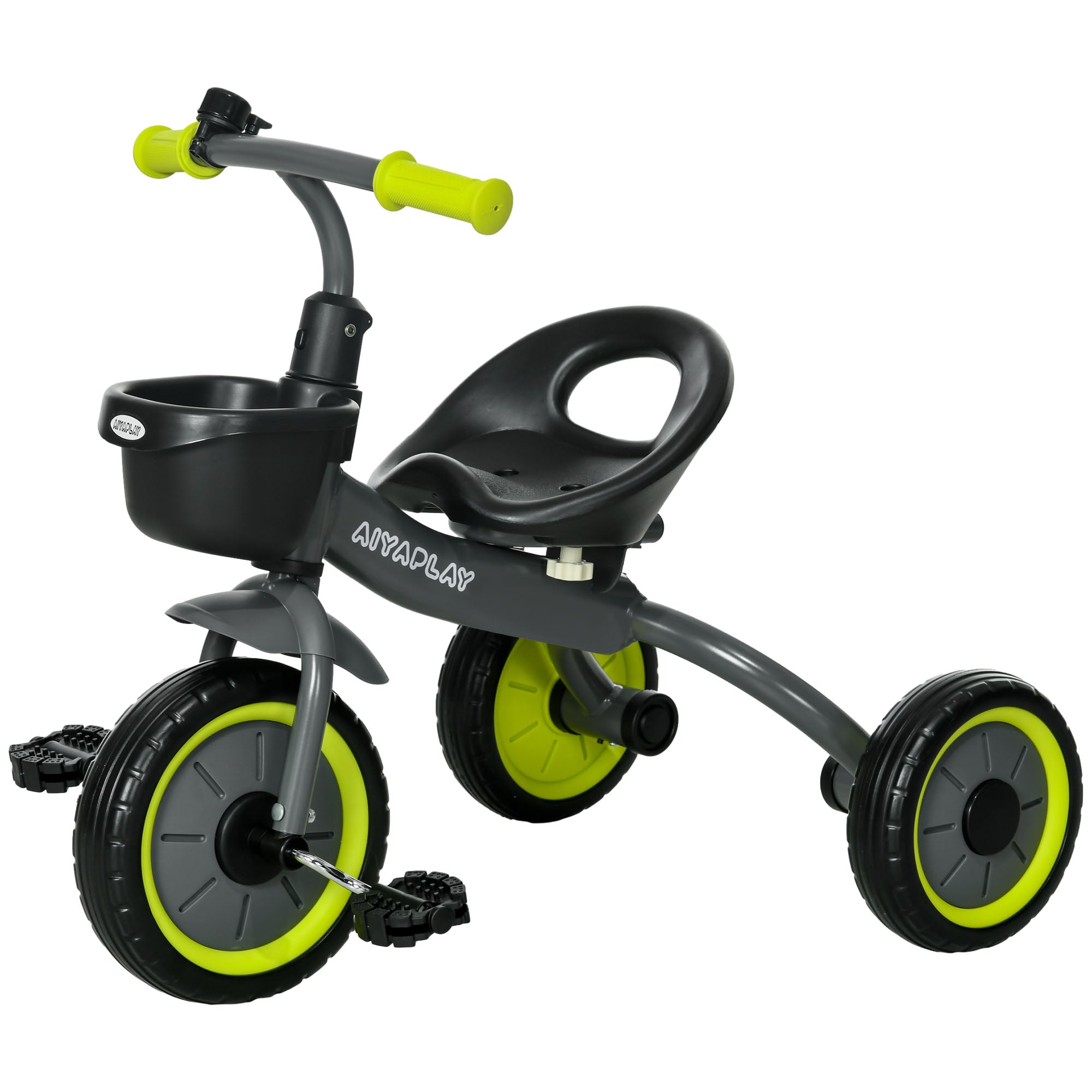 AIYAPLAY Kids Trike, Tricycle, with Adjustable Seat, Basket, Bell, for Ages 2-5 Years - Black - anydaydirect