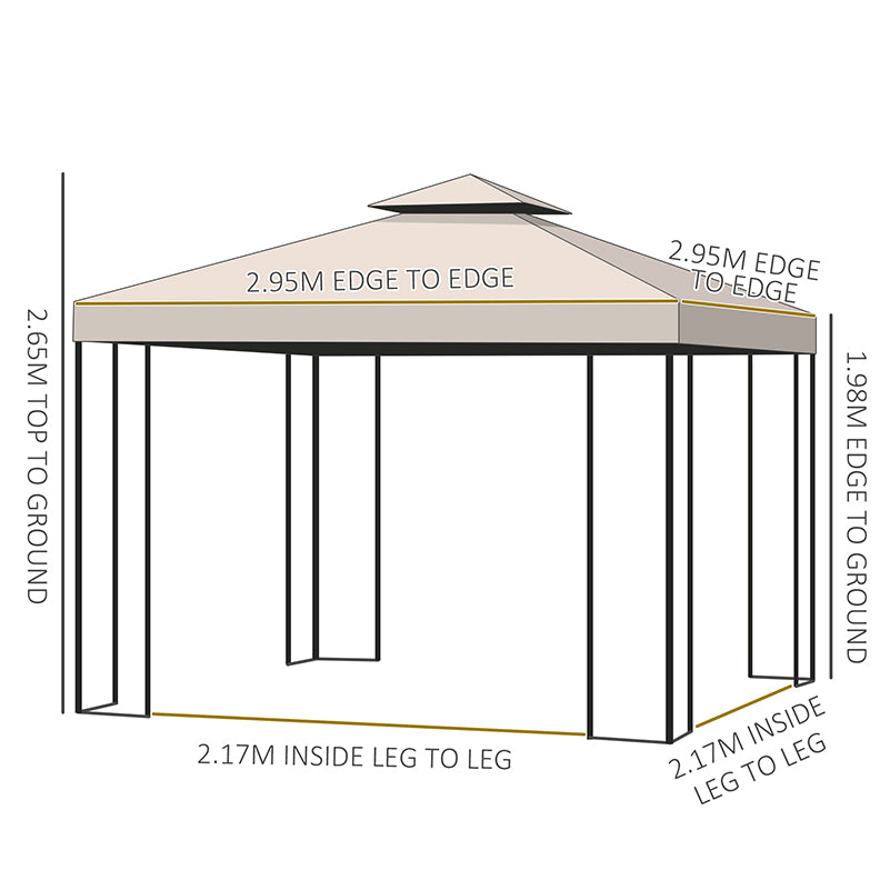 Outsunny 3 x 3 m Garden Gazebo Double Roof Marquee Patio Wedding Party Tent Canopy Shelter with Sidewalls, (Beige) - anydaydirect
