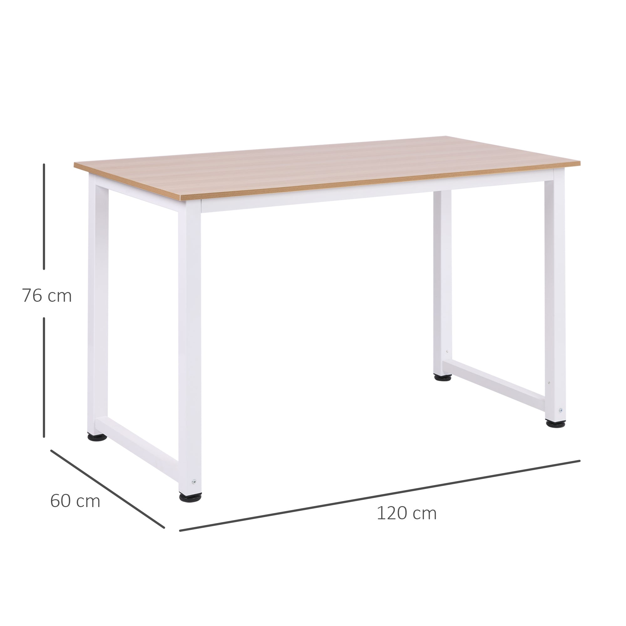 HOMCOM Computer Desk, Writing Table, 120 x 60 x 76cm Workstation for Home Office, Study with Metal Frame, Simple Assembly, White - anydaydirect