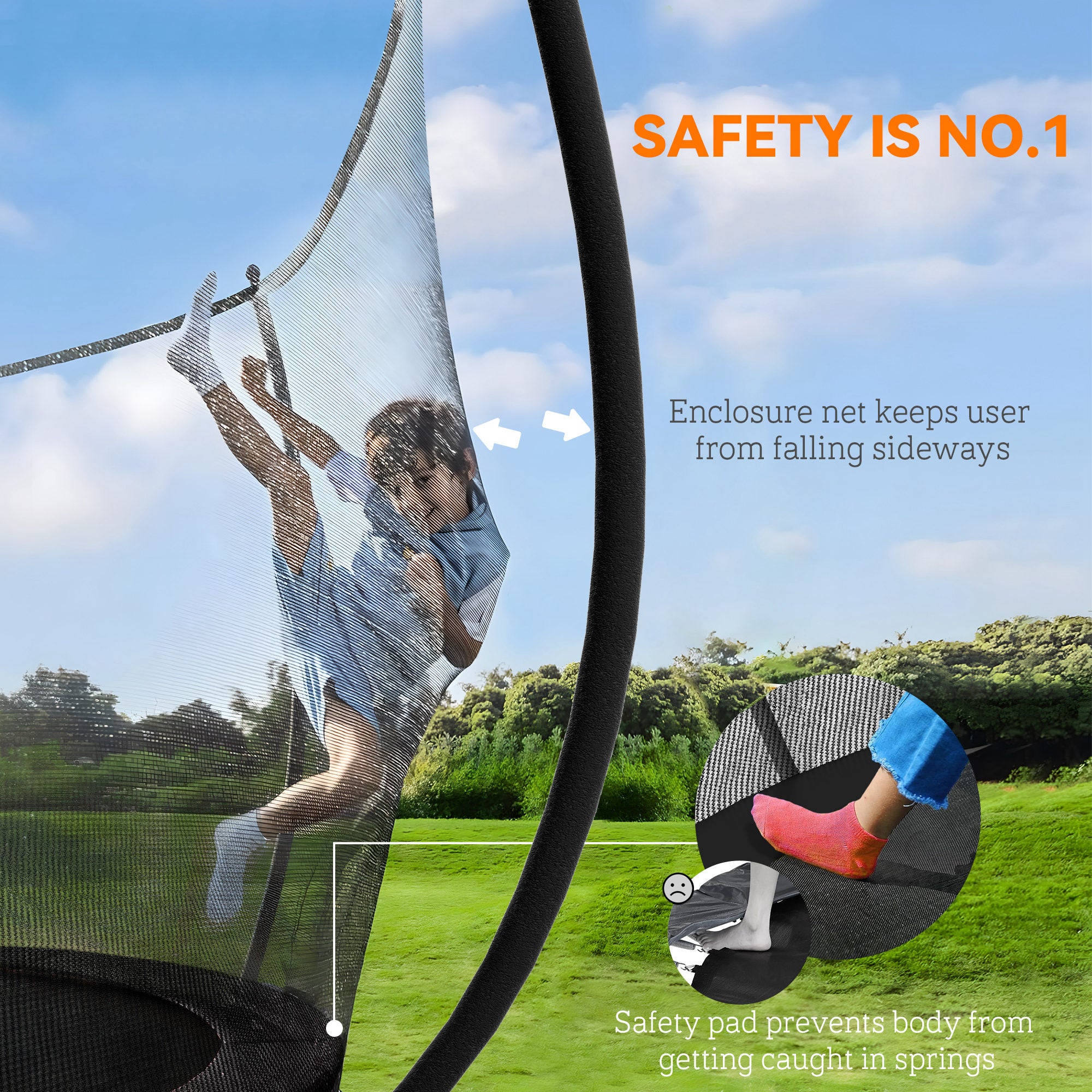 SPORTNOW 10ft Outdoor Trampoline with Enclosure Net, Spring Cover, Black - anydaydirect