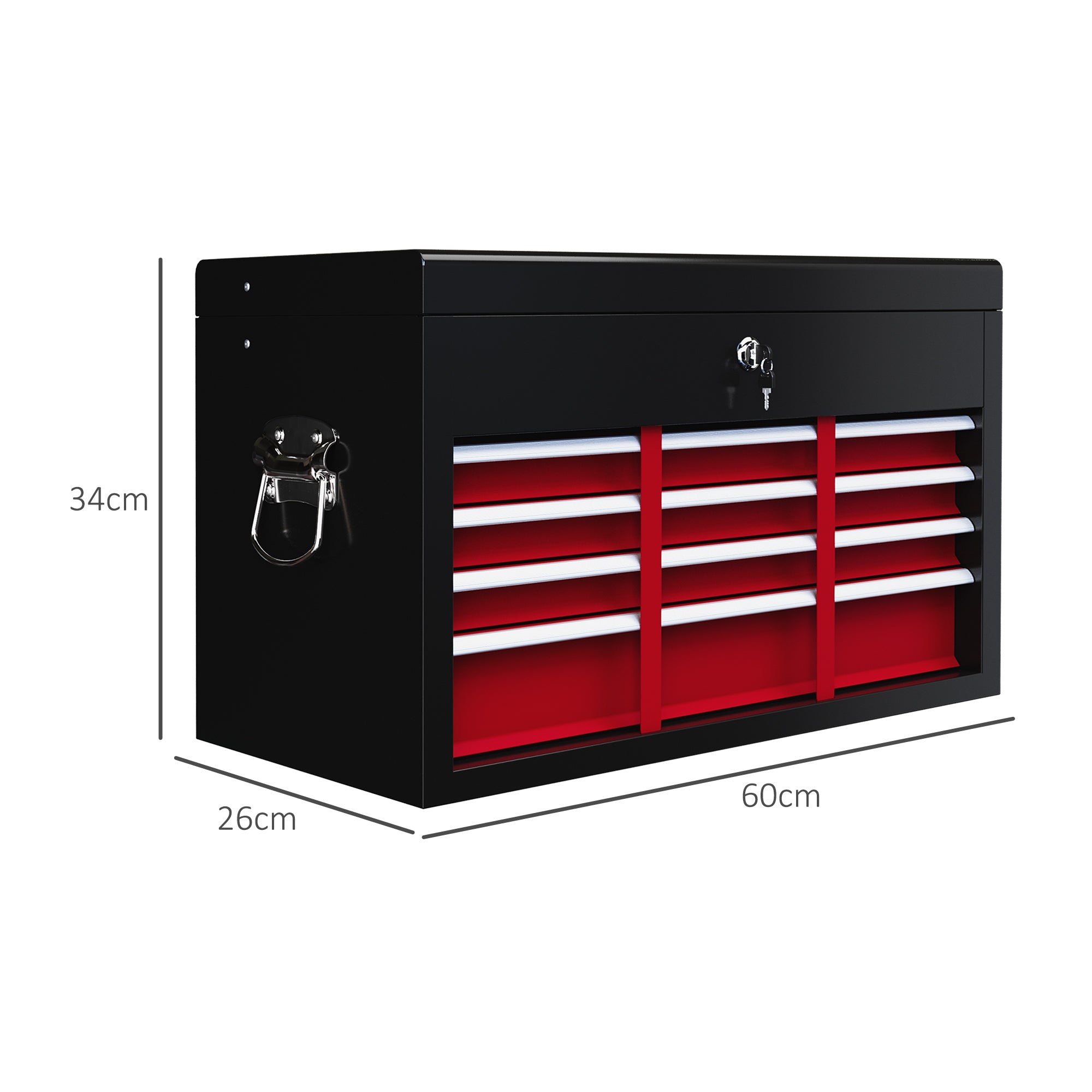 HOMCOM Steel Six Drawer Tool Storage Carry Chest, with Lock and Keys - Red - anydaydirect