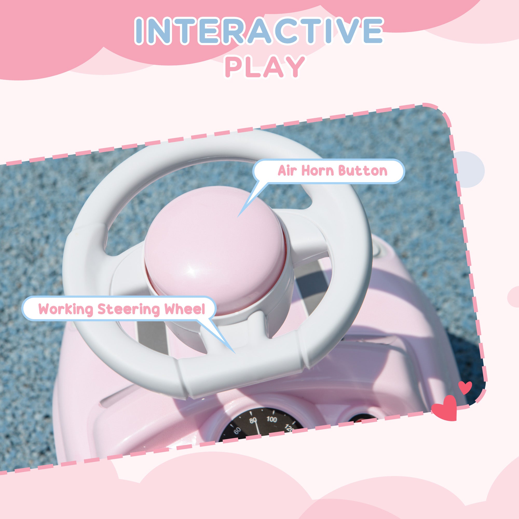 AIYAPLAY Foot To Floor Ride On Car Sliding Car w/ Air Horn, Anti-Over-Backwards, 18 to 36 Months - Pink - anydaydirect