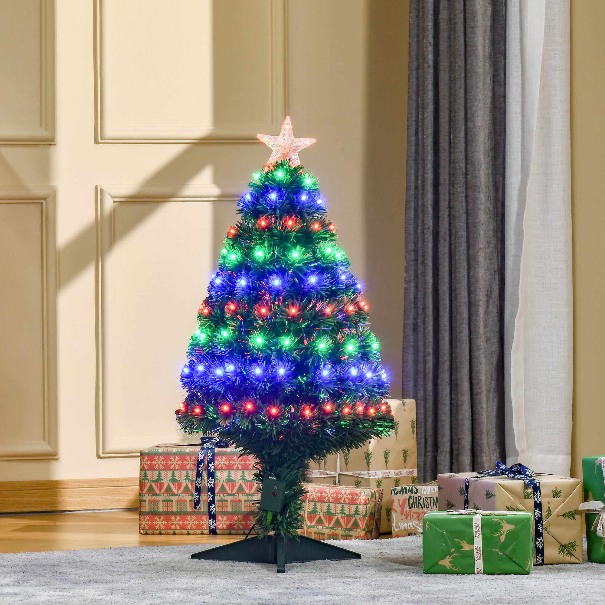 HOMCOM 3ft 90cm Fiber Optic Xmas Tree Artificial Christmas Tree - anydaydirect