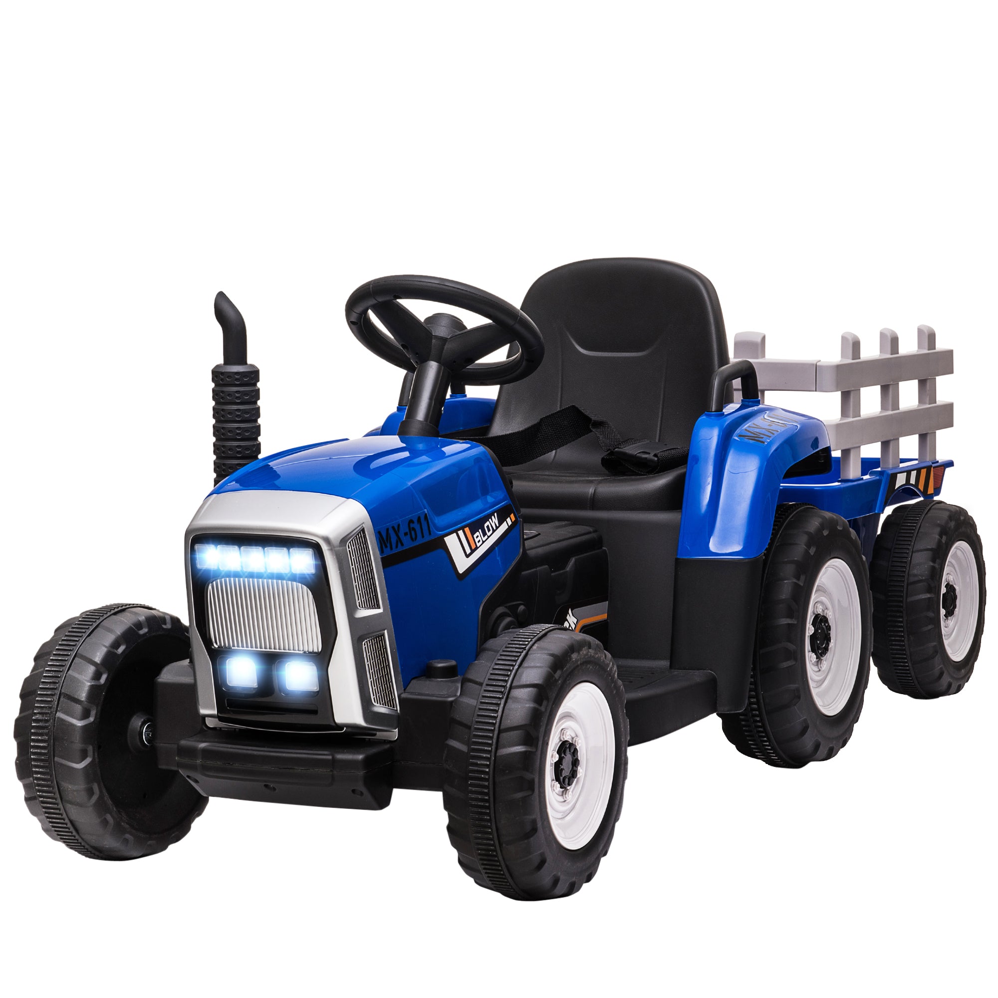 HOMCOM Electric Ride on Tractor w/ Detachable Trailer, 12V Kids Battery Powered Electric Car w/ Remote Control, Music Start up Sound, Blue - anydaydirect