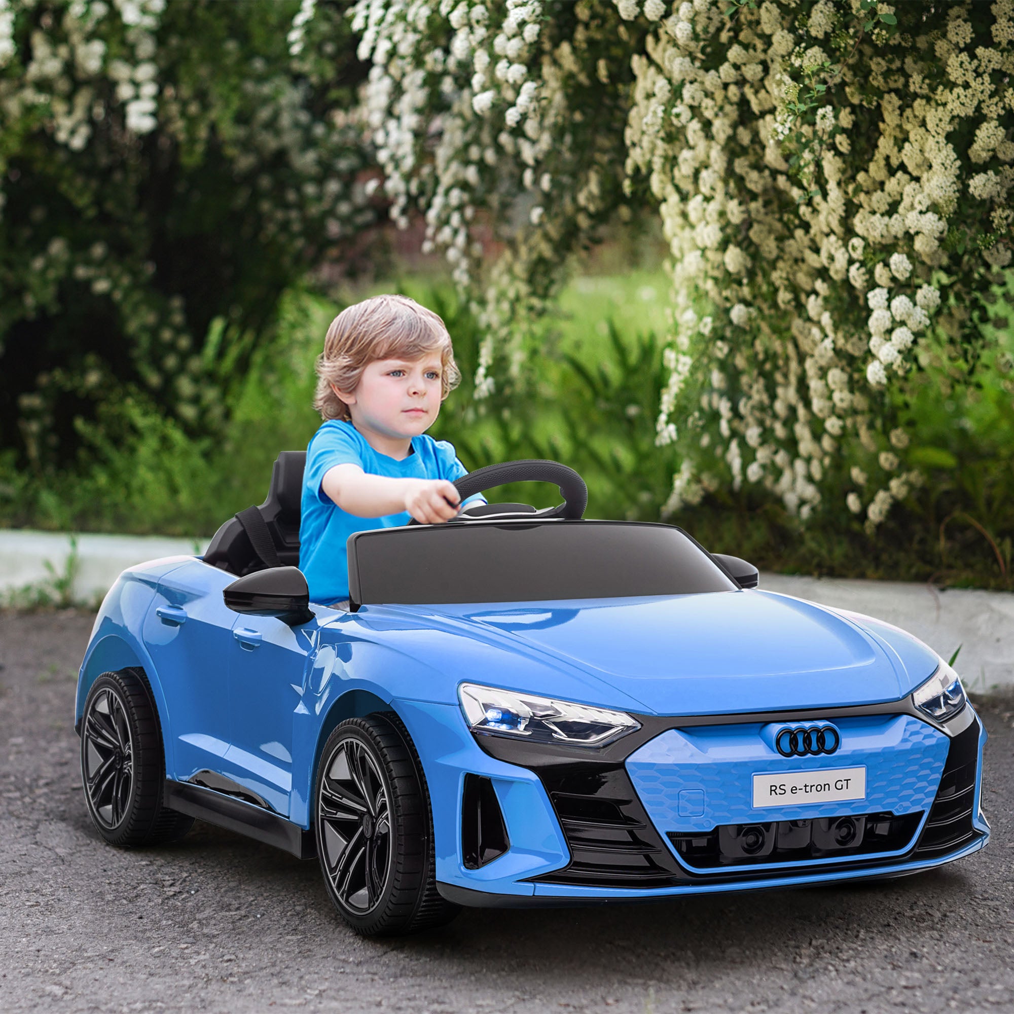 HOMCOM Audi Licensed Kids Electric Ride On Car w/ Parental Remote Control, 12V Battery Powered Toy w/ Suspension, Lights, Music, Blue - anydaydirect
