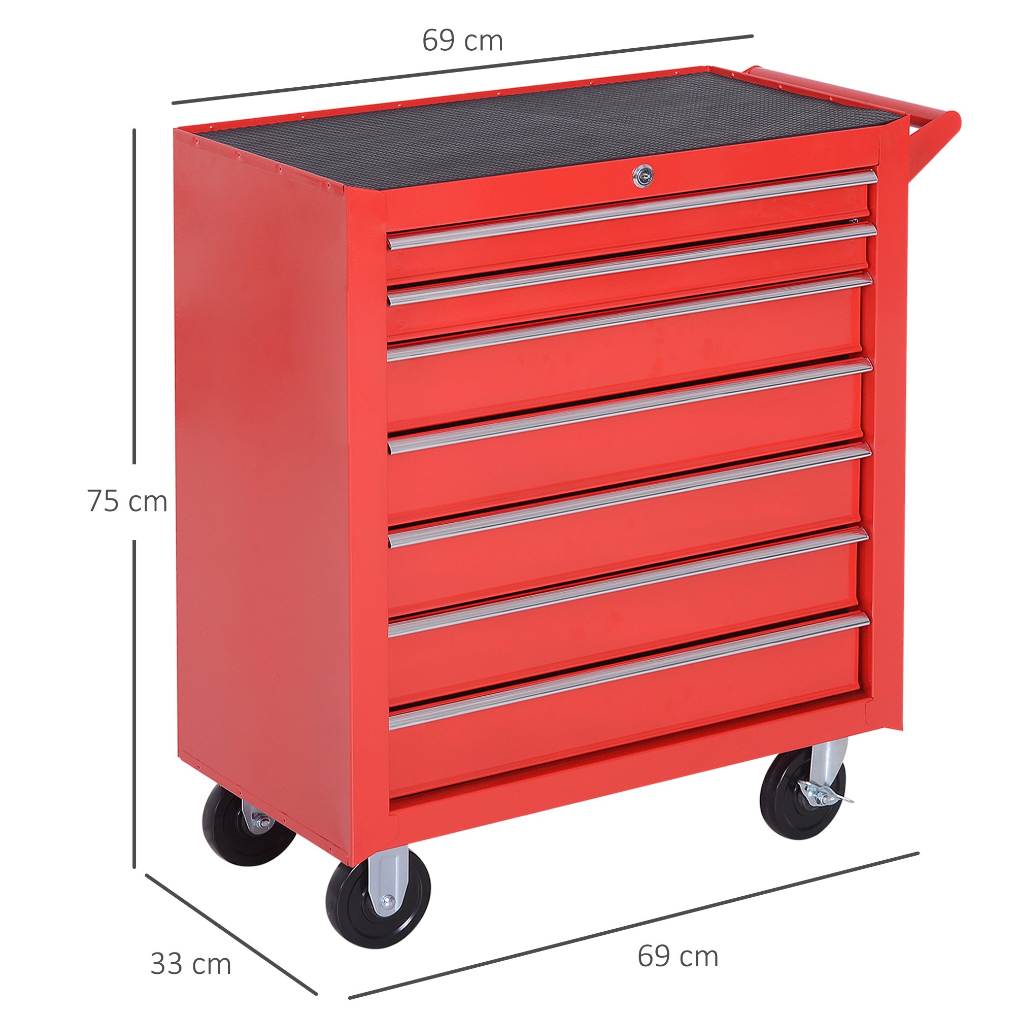 DURHAND 7-Drawer Rolling Tool Chest on Wheels, Lockable Tool Cabinet with Side Handle, Metal Tool Box Trolley for Garage, Workshop, Red - anydaydirect