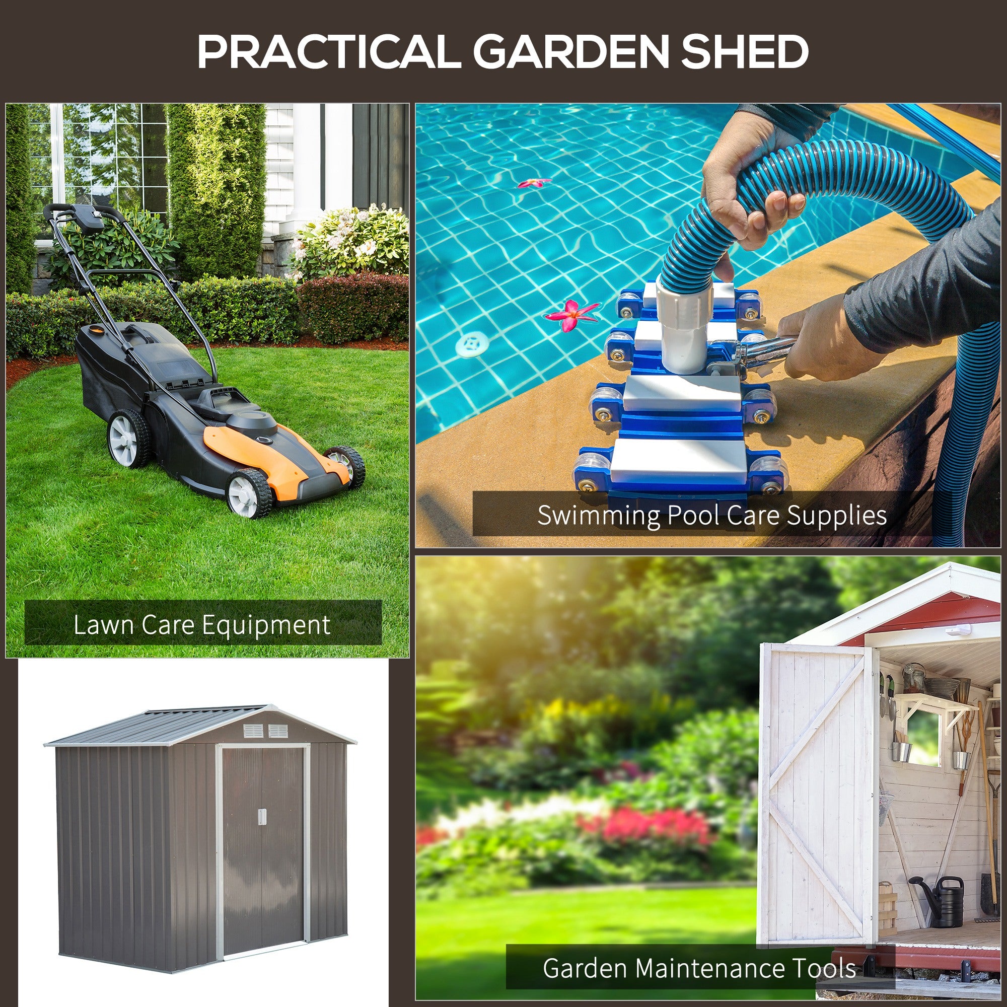 Outsunny 7ft x 4ft Lockable Garden Metal Storage Shed Storage Roofed Tool Metal Shed w/ Air Vents Steel Grey - anydaydirect