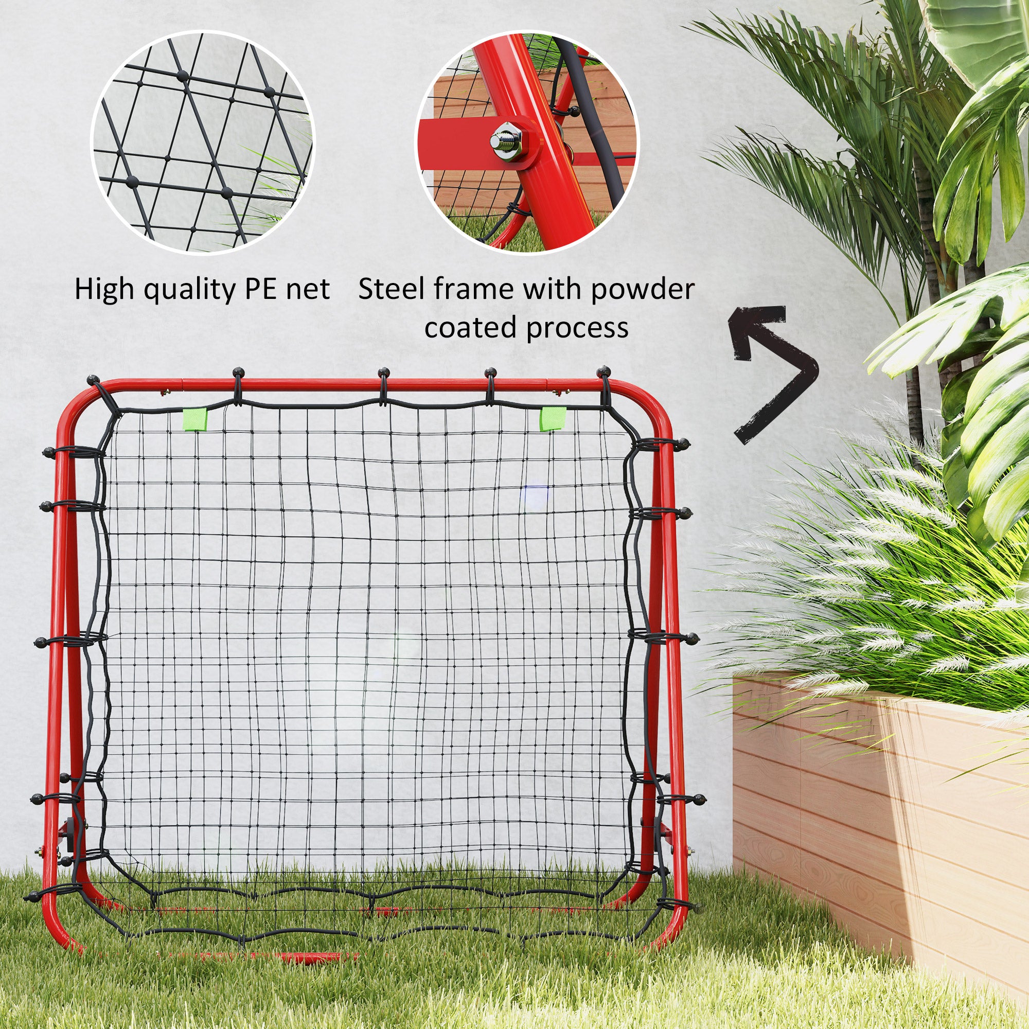 HOMCOM Double Sided Football Rebounder Net, Football Rebound Goal with Five Adjustable Angles, Red - anydaydirect