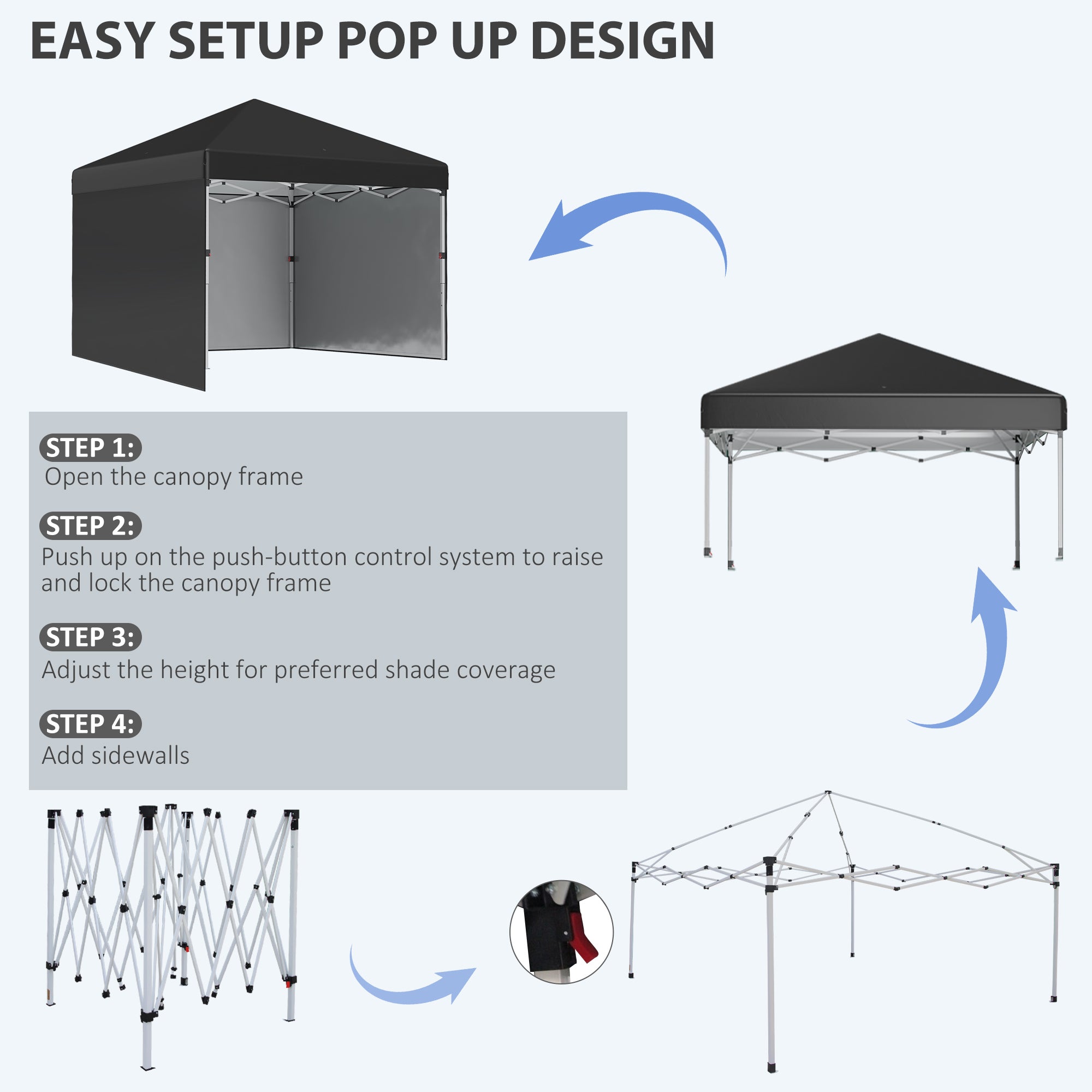 Outsunny 3 x 3 (M) Pop Up Gazebo Event Shelter, Height Adjustable Party Tent with 3 Sidewalls, Weight Bags and Wheeled Bag - anydaydirect