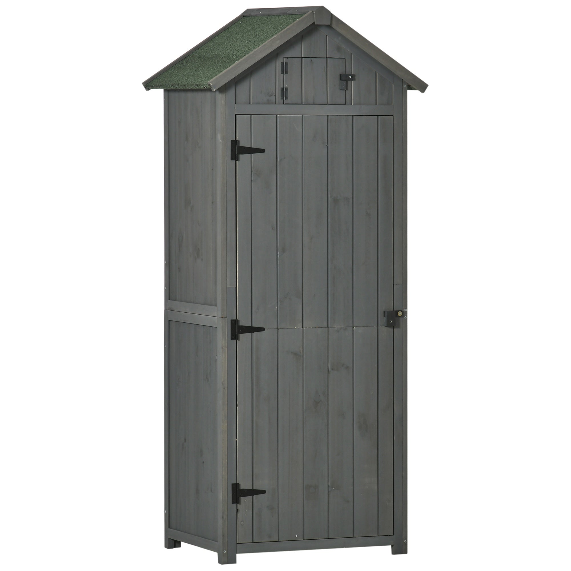 Outsunny Garden Shed Vertical Utility 3 Shelves Shed Wood Outdoor Garden Tool Storage Unit Storage Cabinet, 77 x 54.2 x 179cm - Grey - anydaydirect