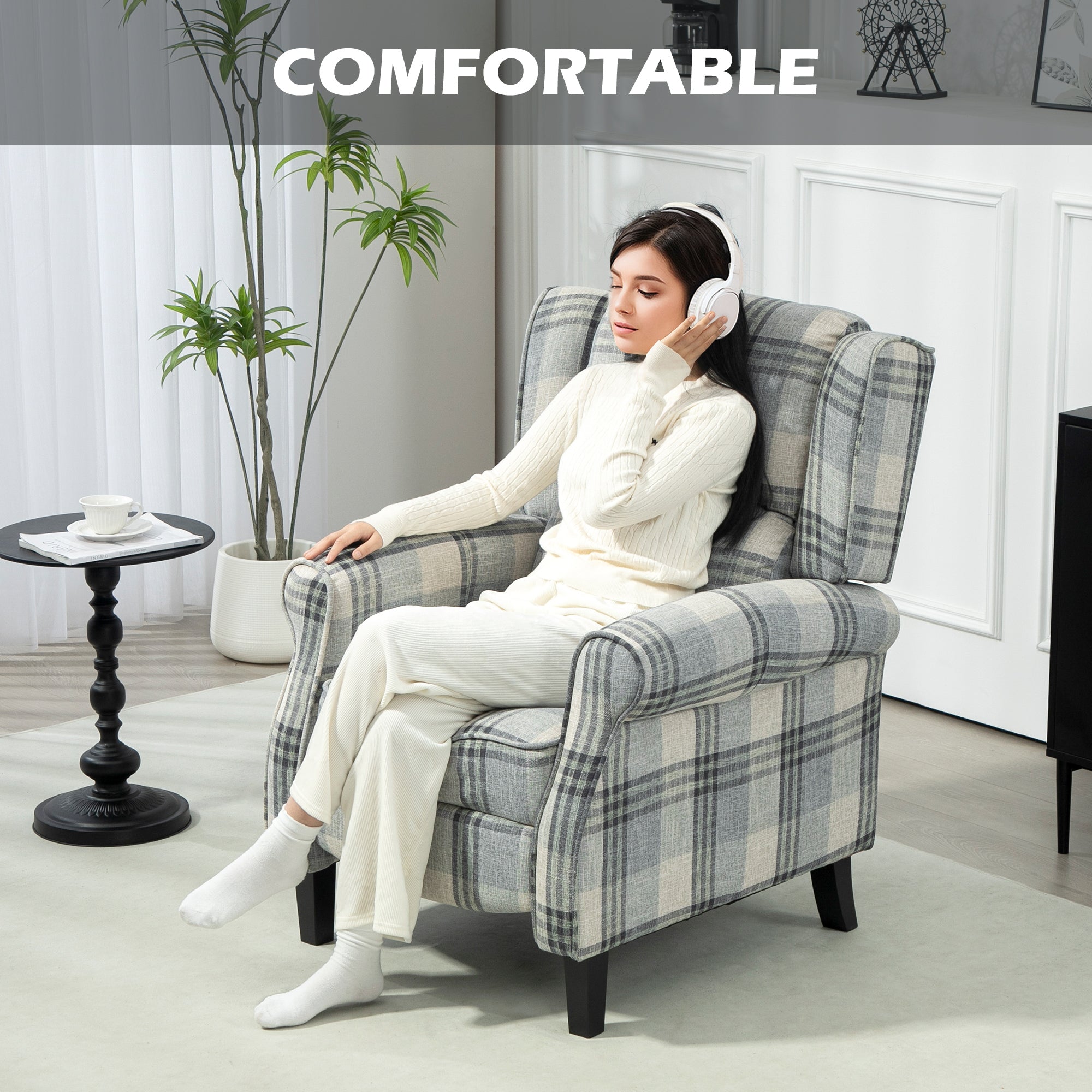 HOMCOM 160° Reclining Armchair, with Footrest - Grey - anydaydirect