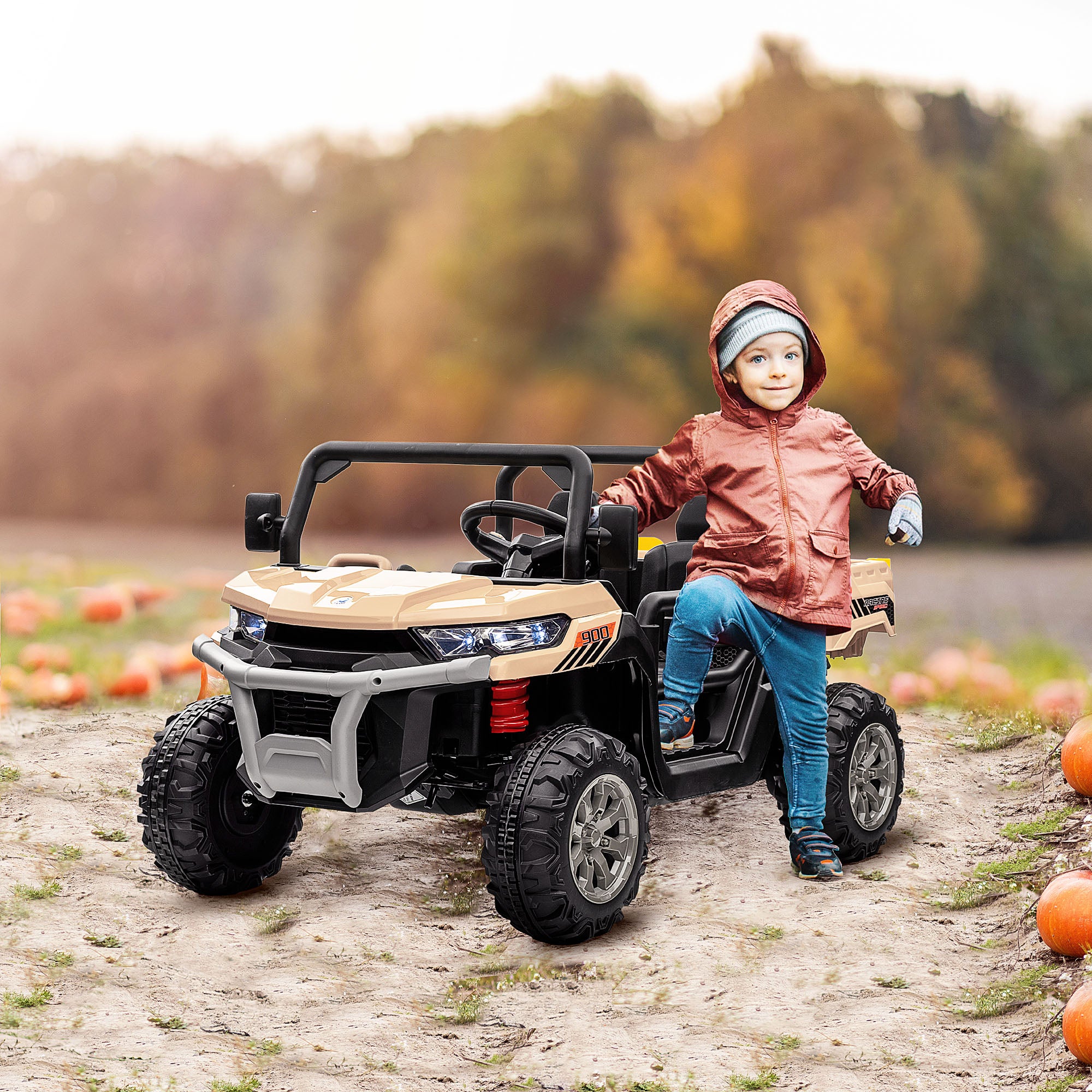 HOMCOM 12V Two-Seater Kids Electric Ride-On Car, with Electric Bucket, Remote Control - Yellow - anydaydirect