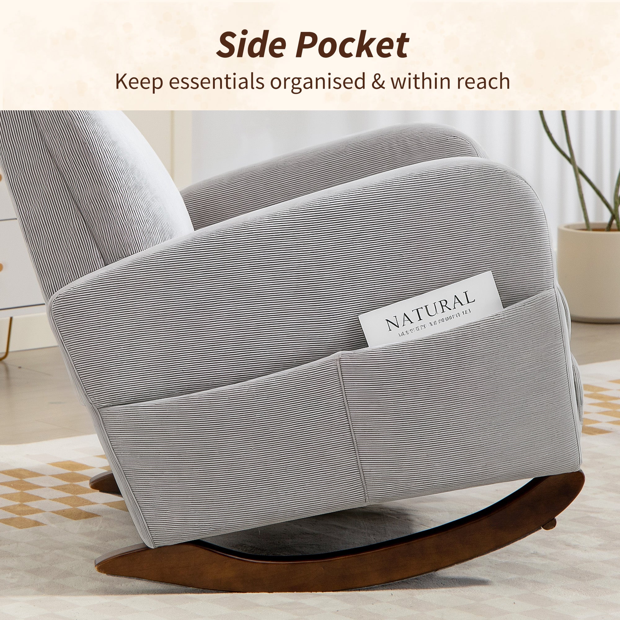 HOMCOM Corduroy Rocking Armchair - Grey - anydaydirect